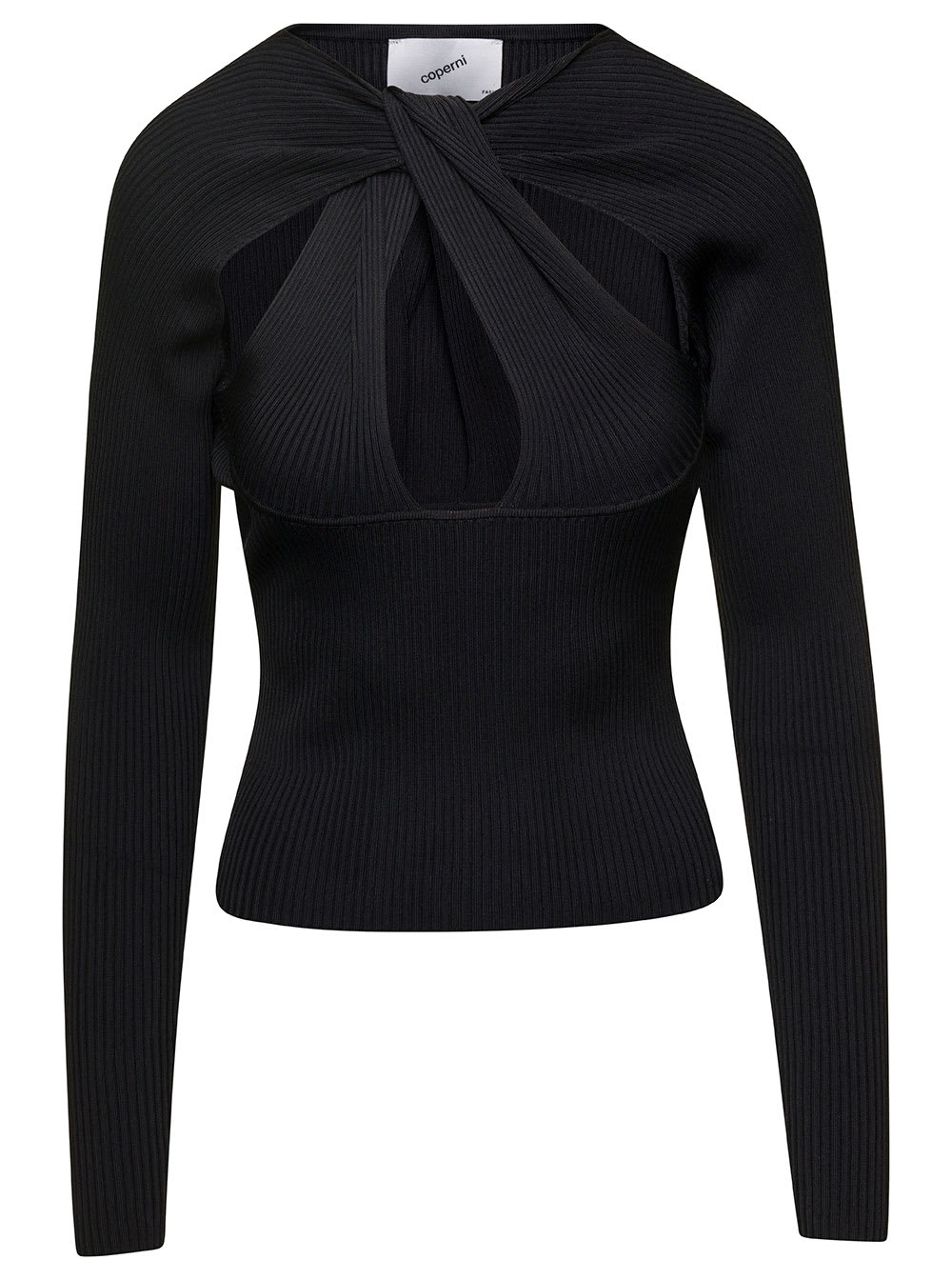 Shop Coperni Black Long-sleeve Top With Twisted Cut-out Detail In Viscose Woman