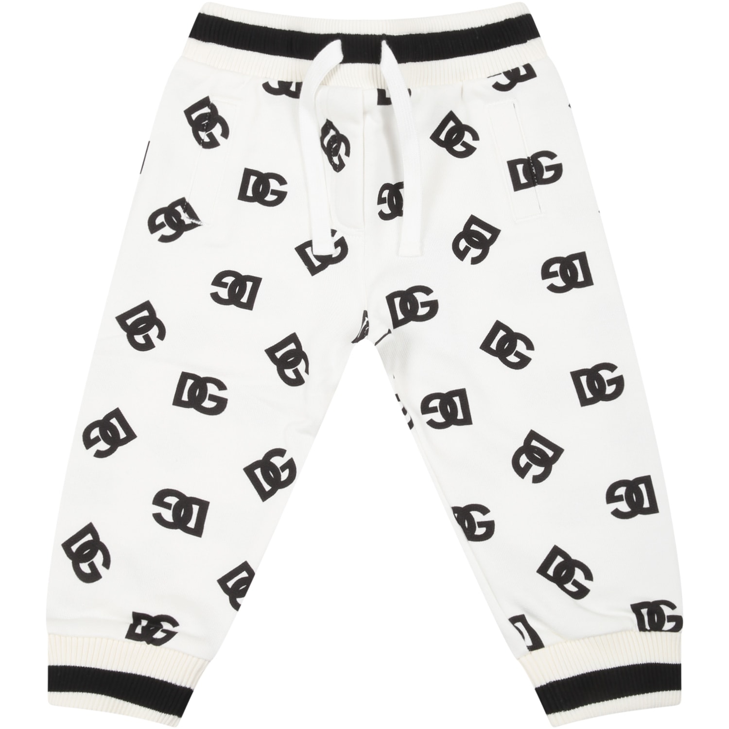 Dolce & Gabbana White Sweatpants For Baby Boy With Black Logo