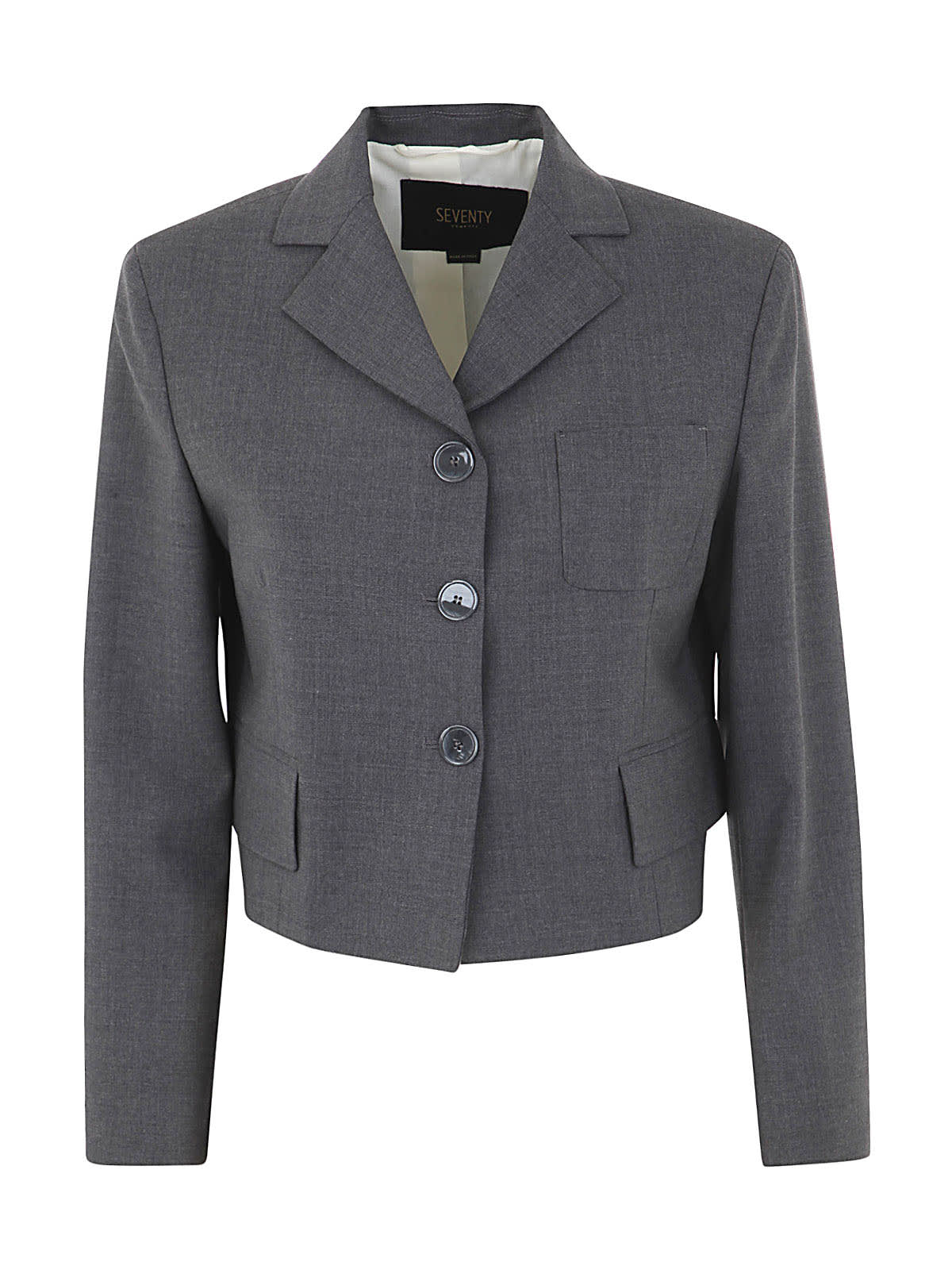 Seventy Short Jacket With Wool Threads And Finishes On Shoulders In Asphalt