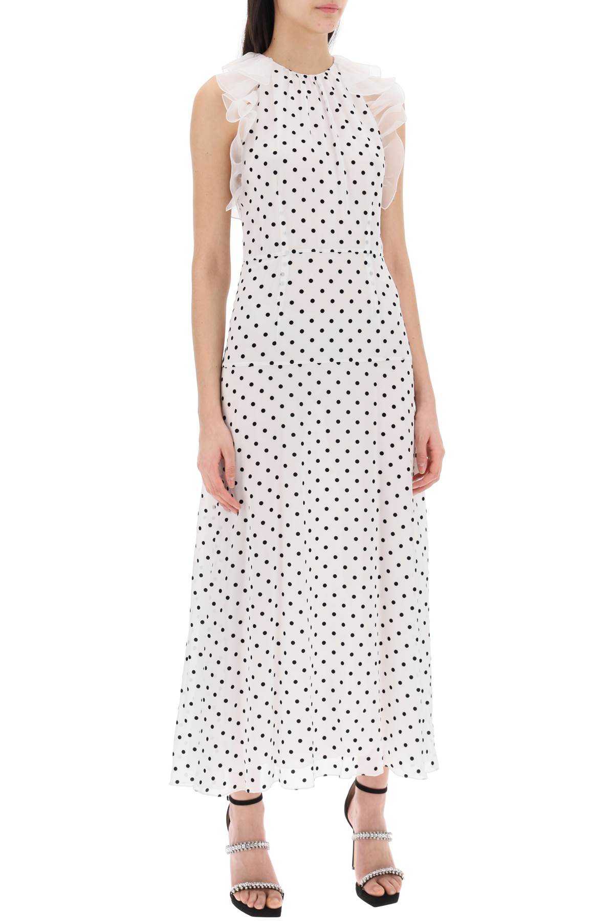 Shop Alessandra Rich Sleeveless Maxi Dress In Polka In Bianco/nero