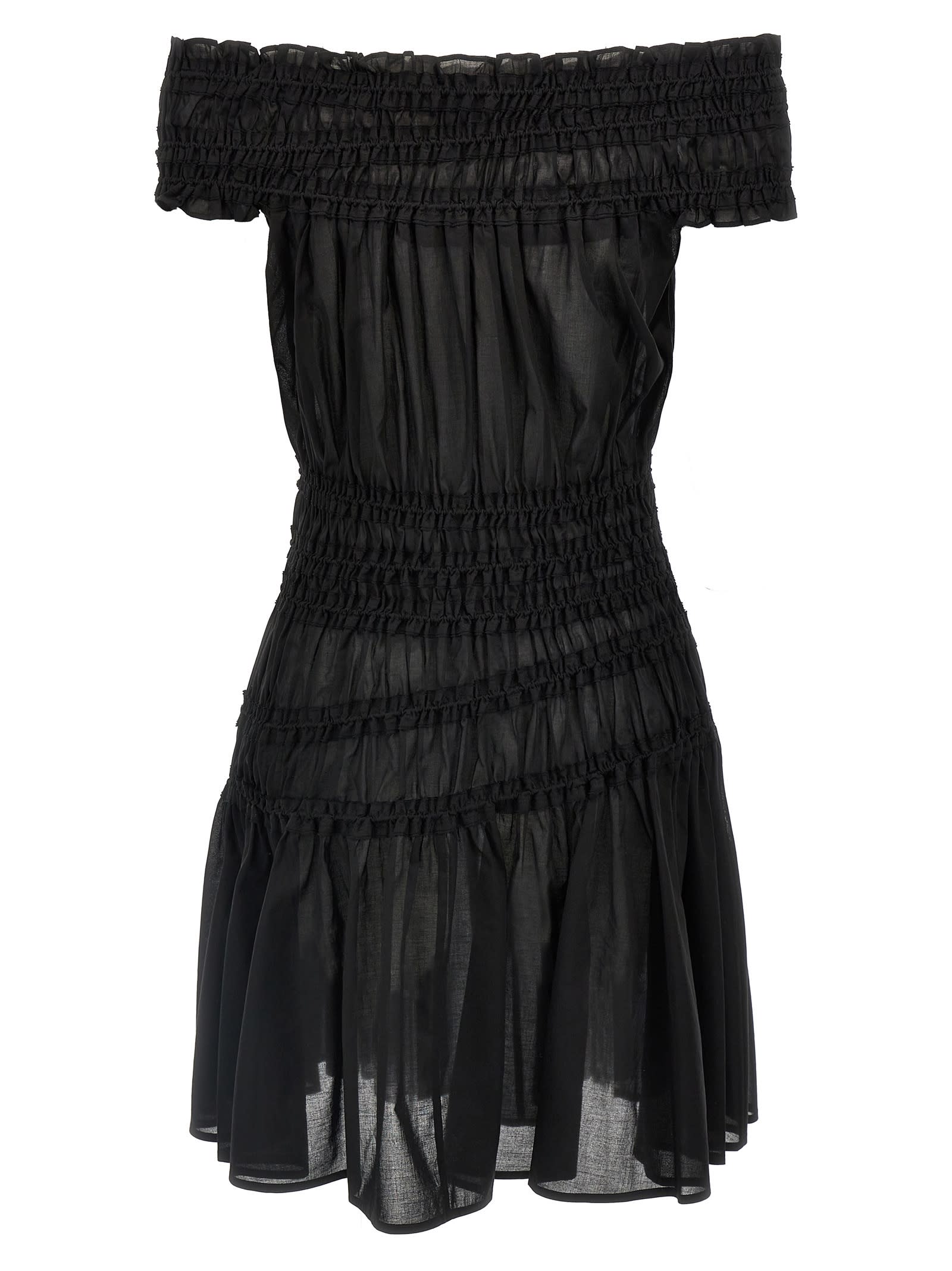 Tory Burch Off-shoulder Smocked Mini Dress In Black