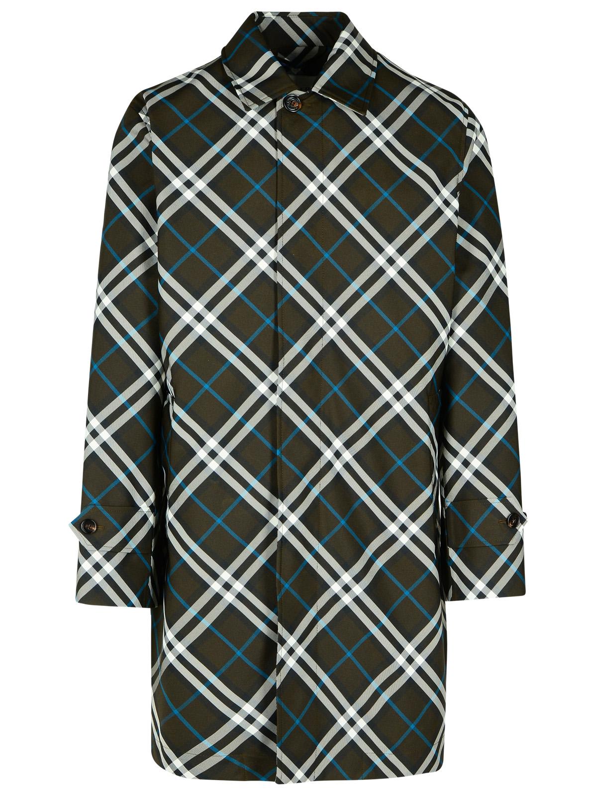 Shop Burberry Check Green Polyester Trench Coat