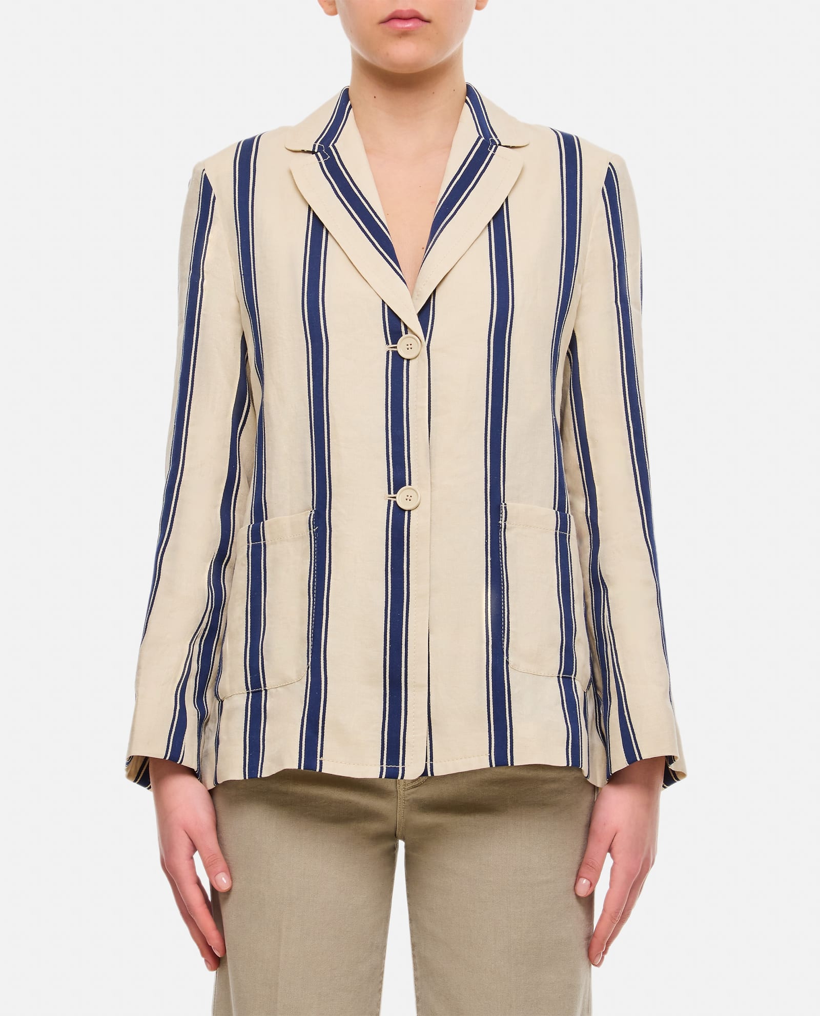Shop 's Max Mara Milva Striped Linen Jacket In White