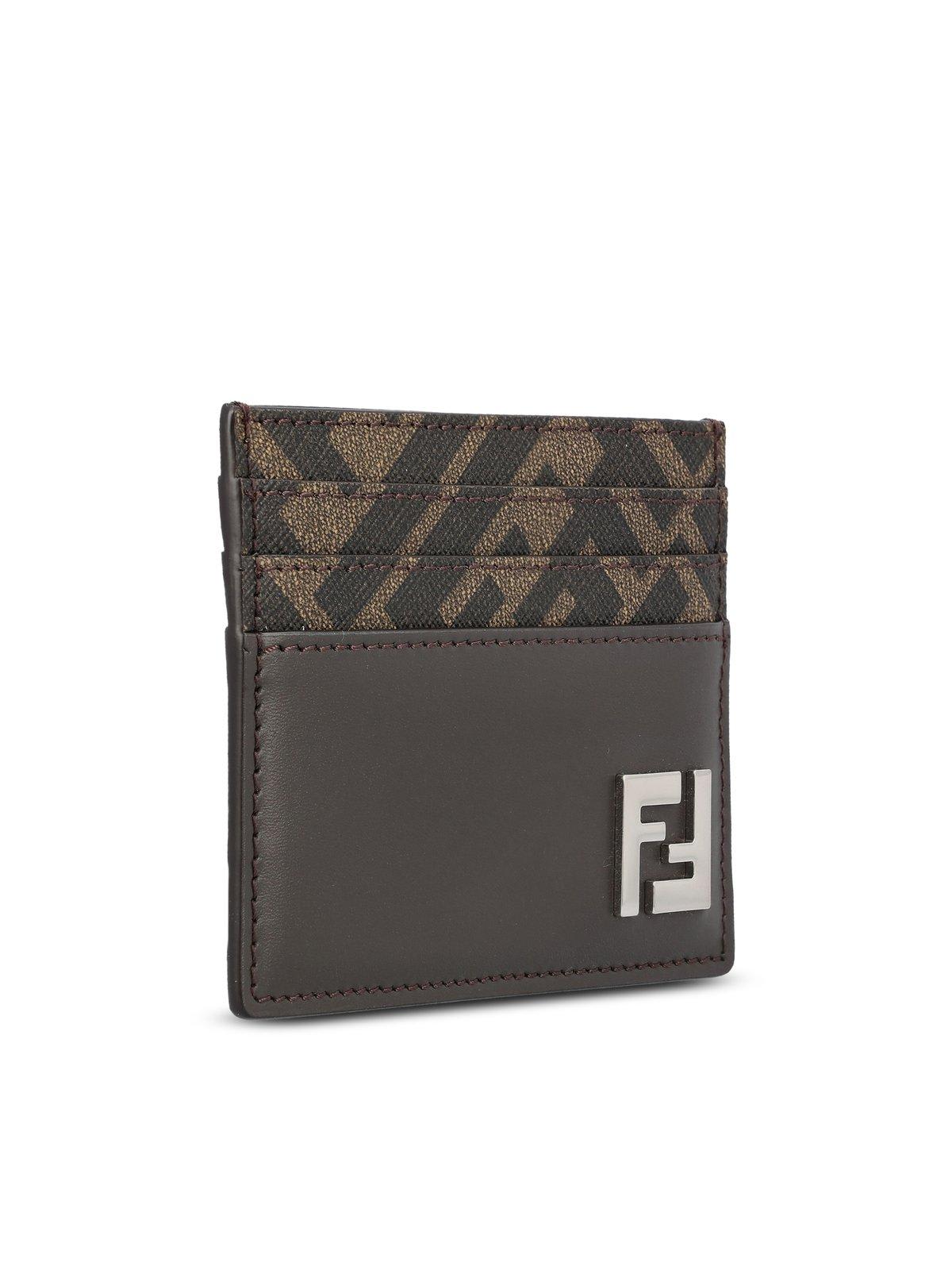 Shop Fendi Ff Squared Card Holder In Brown