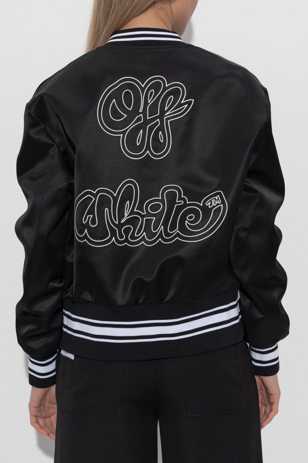 Off-white Logo Printed Varsity Jacket In Black White