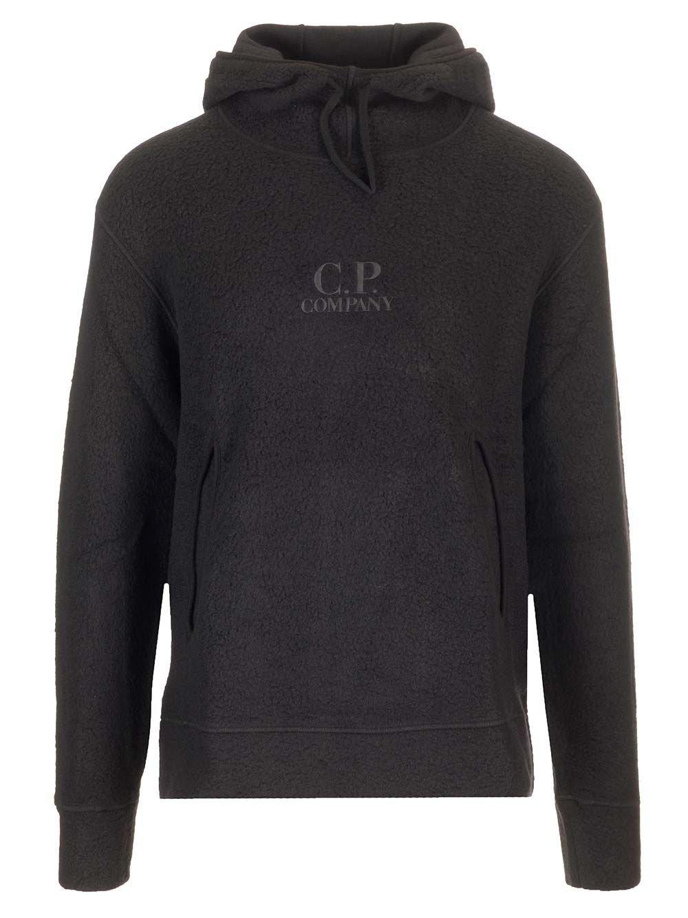 Shop C.p. Company Polar Fleece Hooded Sweatshirt In Nero