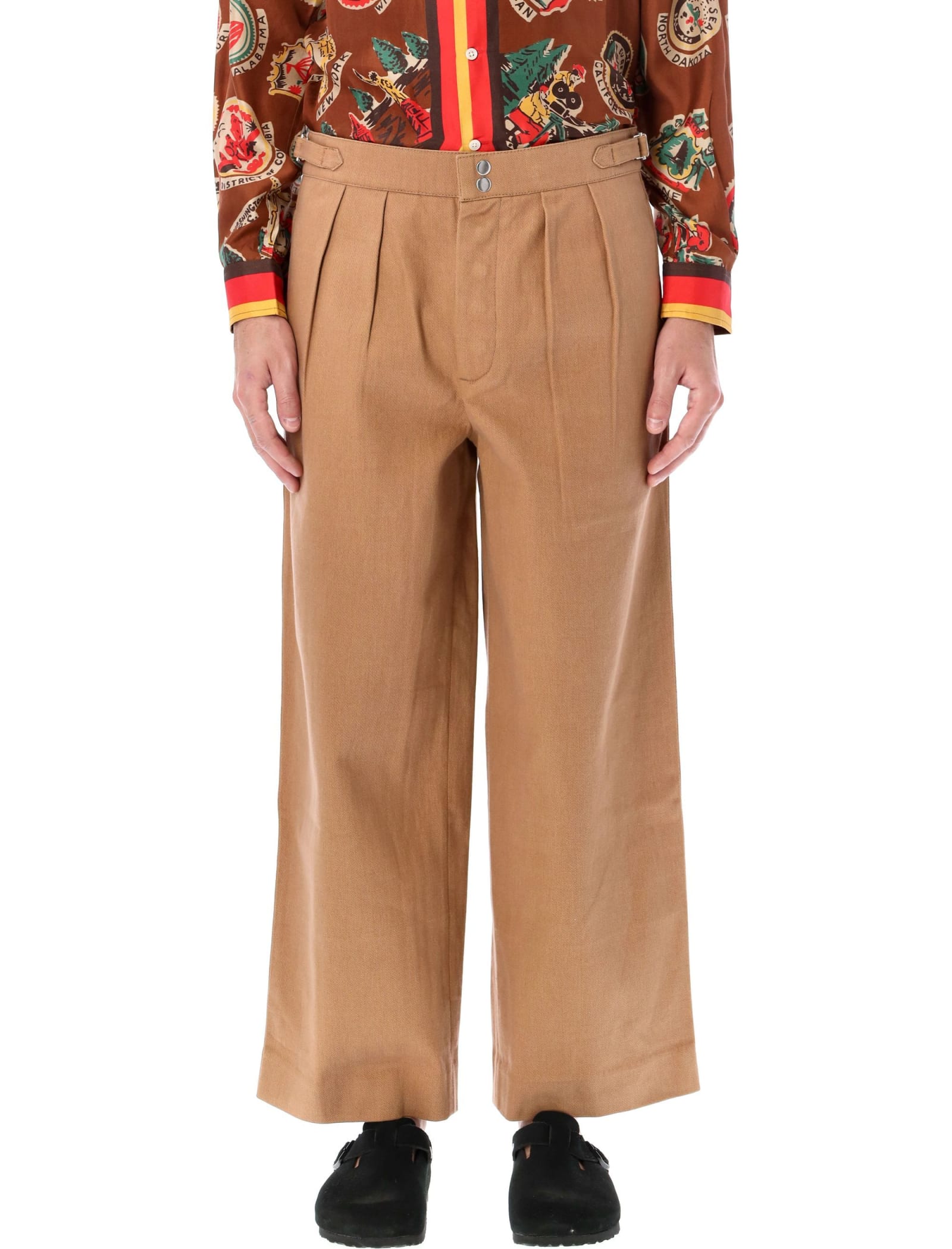 Shop Bode Wide Leg Snap Trousers In Taupe