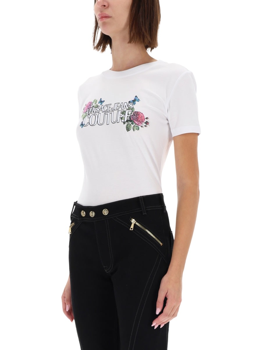 Versace Jeans Couture Floral Graphic Print Short Sleeve Top In White