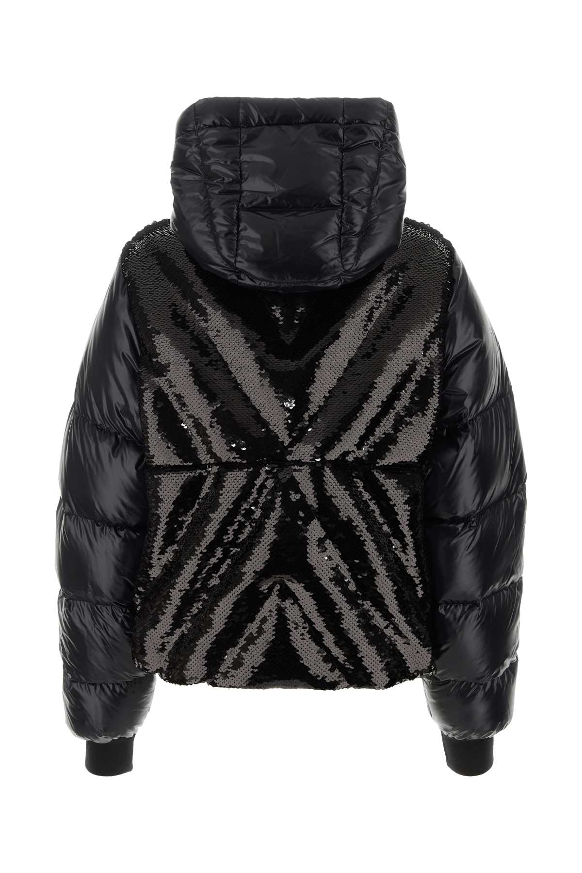 Shop Khrisjoy Black Sequins And Nylon Puff Glossy Down Jacket