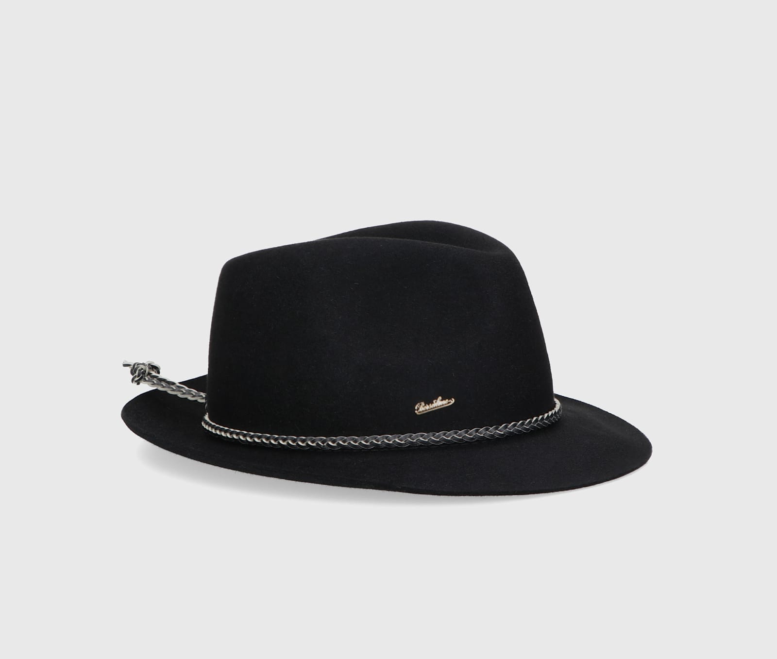 Shop Borsalino Fedora Brushed Felt With Leather Twisted Hatband In Black, Tone On Tone Hatband