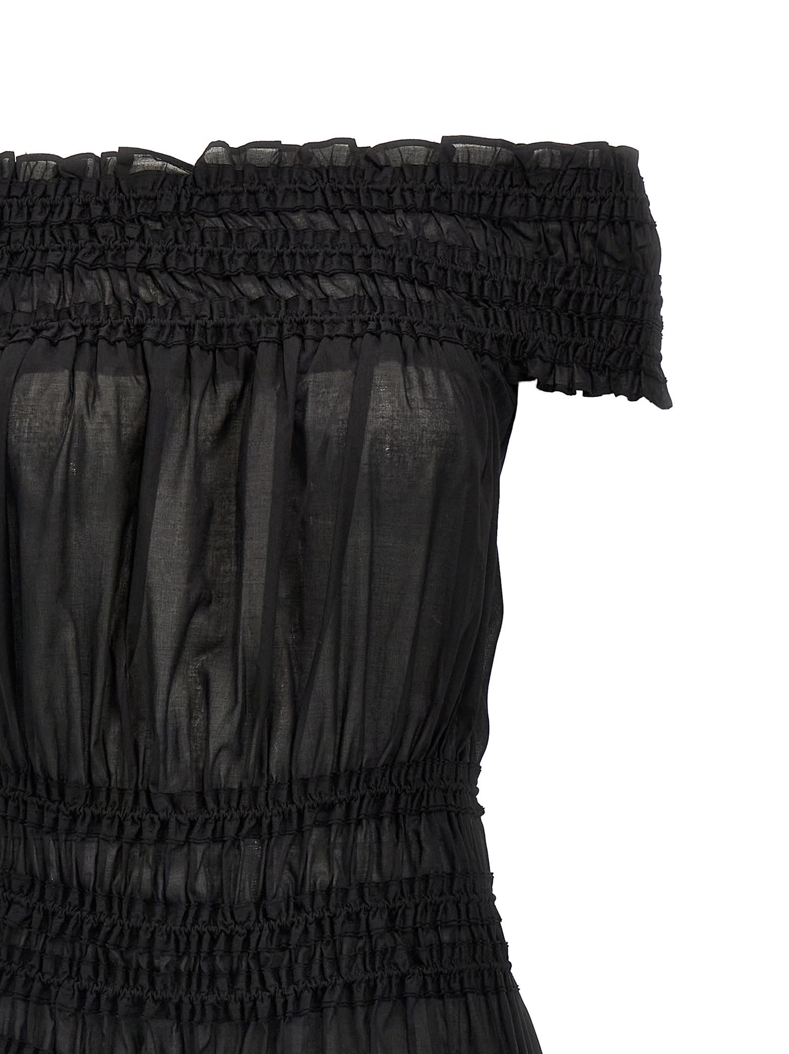 Tory Burch Off-shoulder Smocked Mini Dress In Black