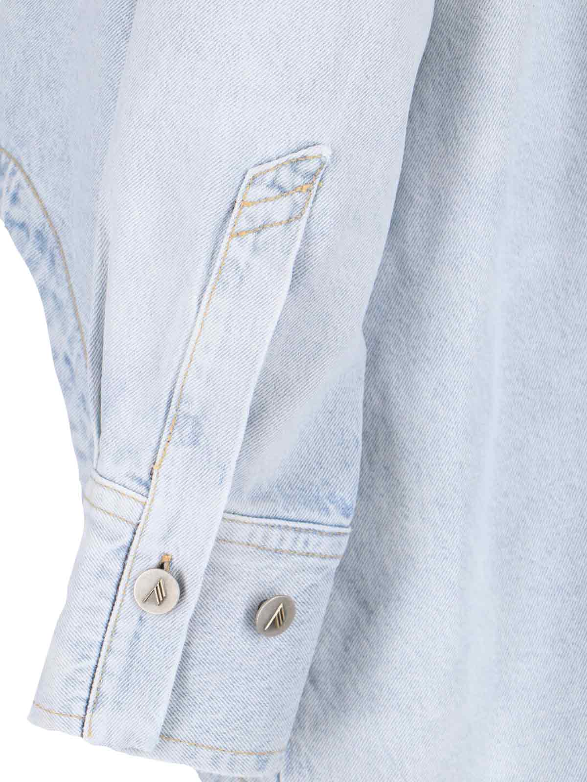 Attico Denim Overshirt With Slit Detail In Light Blue
