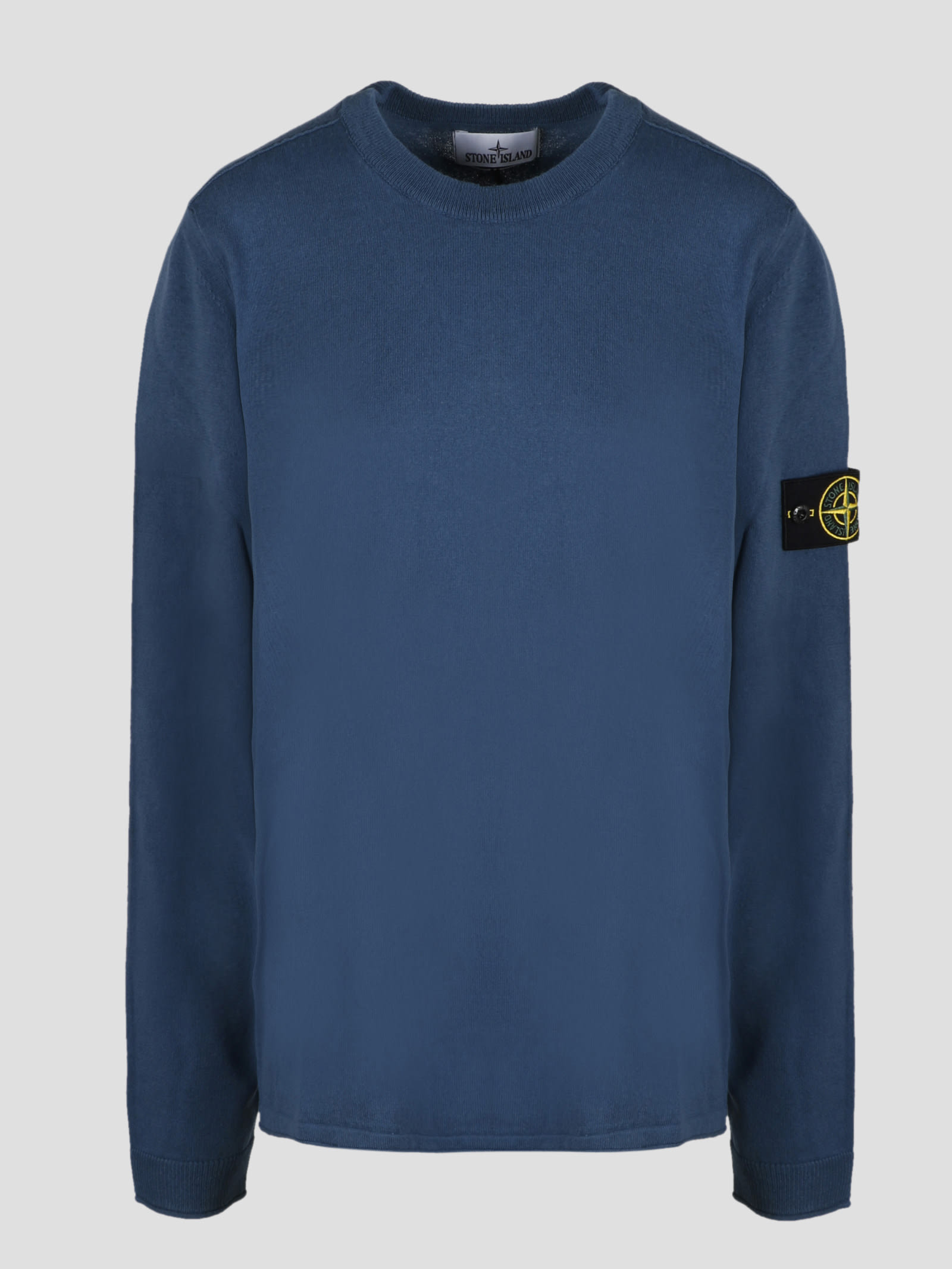 Shop Stone Island Logo Badge Crewneck Sweater In Blue