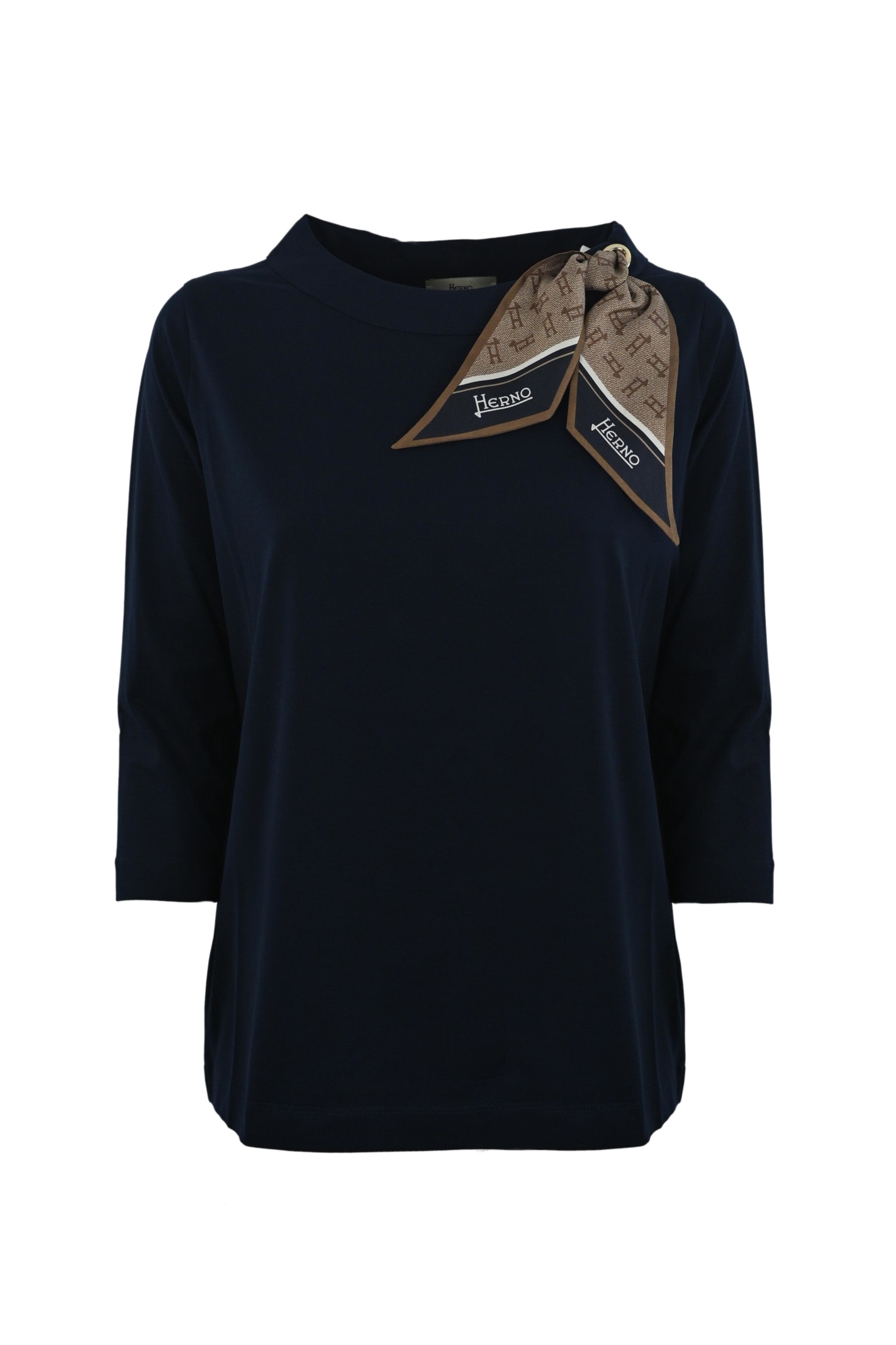 Herno Super Fine Cotton Stretch T-shirt With Monogram Foulard