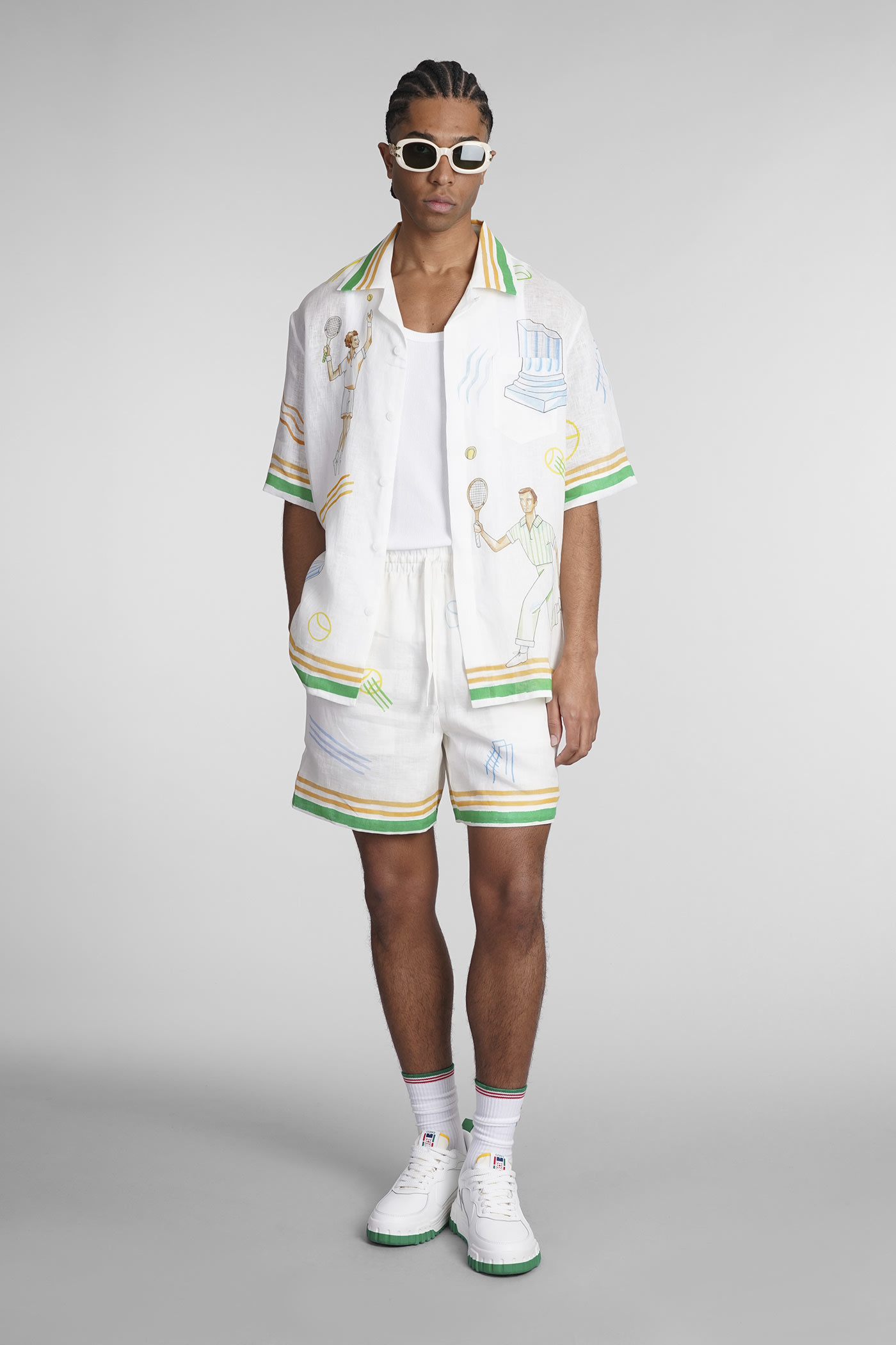 Shop Casablanca Shorts In Beige Linen In White