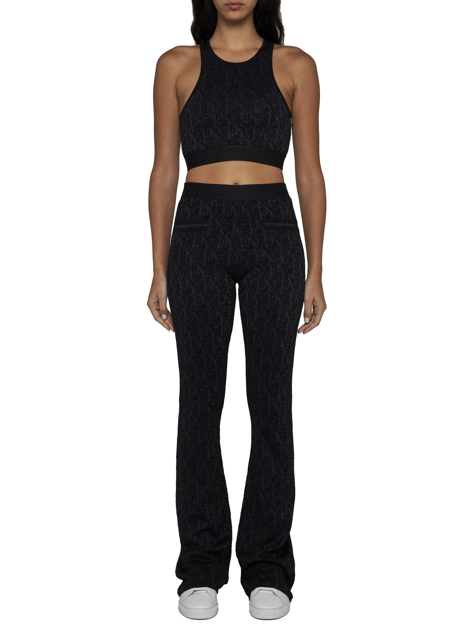 Palm Angels Monogram Jacquard Cropped Top In Black Black