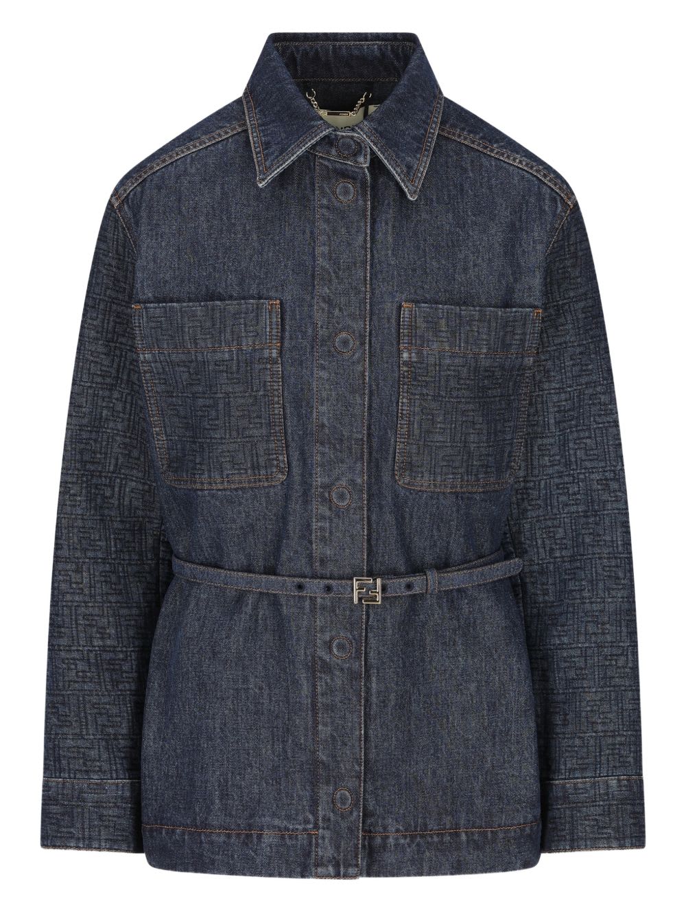 Fendi Go-to Denim Shirt Jacket With Quilted Ff Motif Clothing In Blue