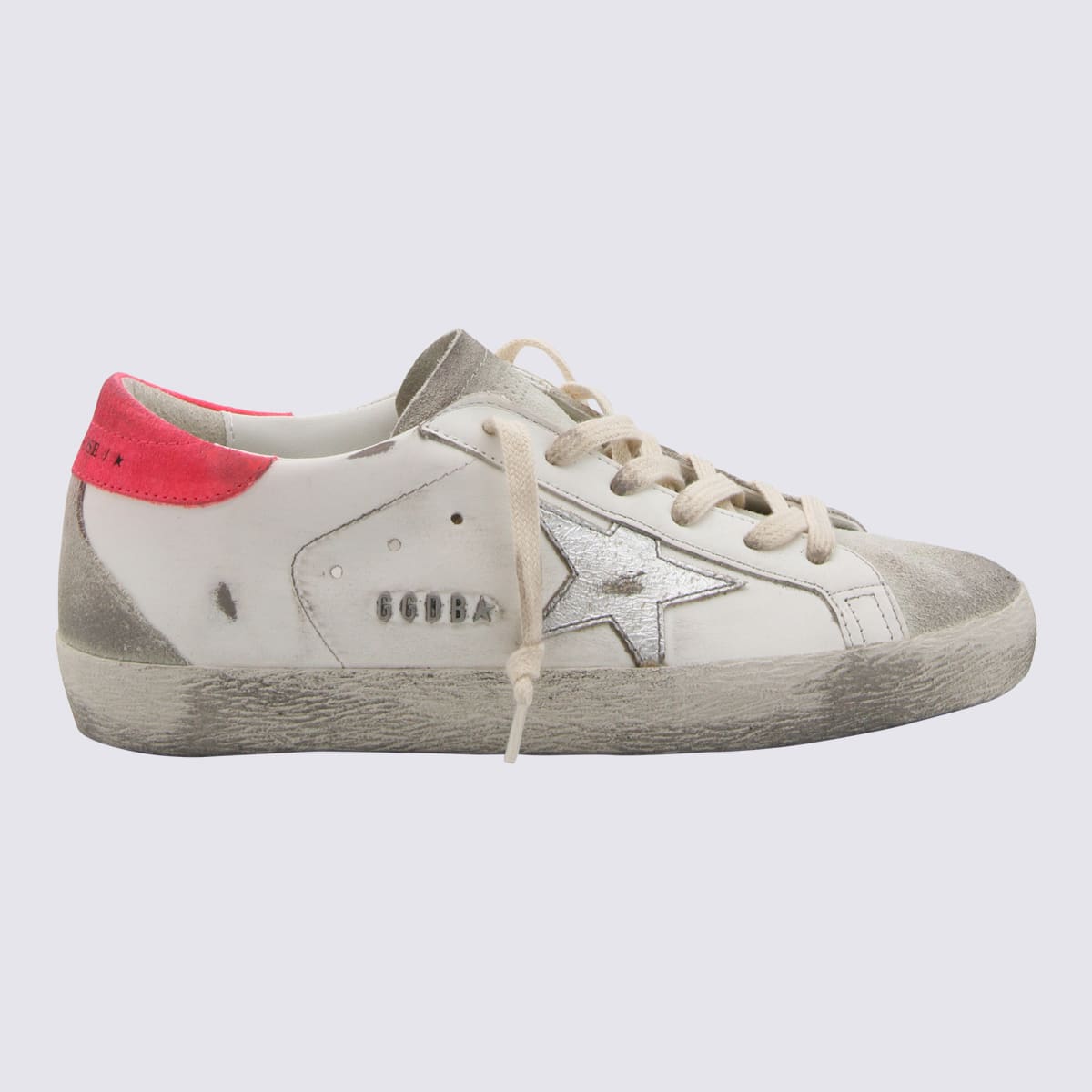 Golden Goose White And Fucsia Leather Sneakers In White/ice/silver/lobster Fluo