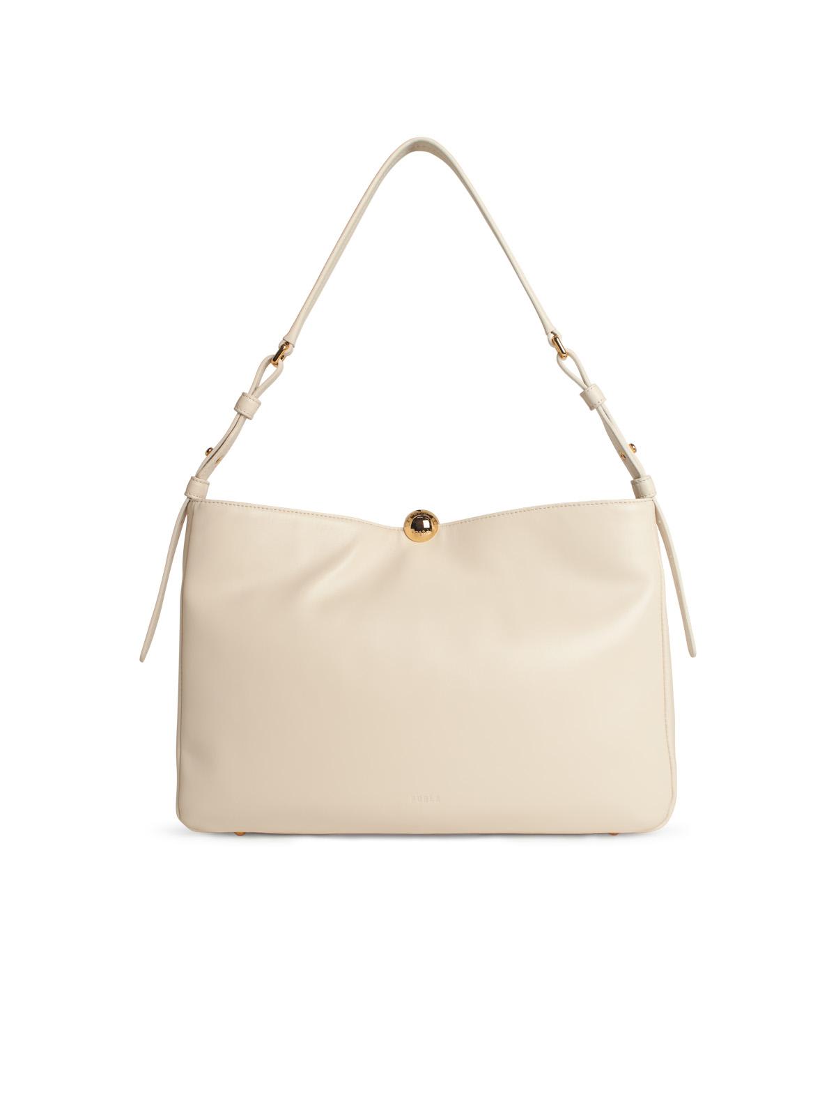Furla Cream Leather Large Sfera Soft Bag In White