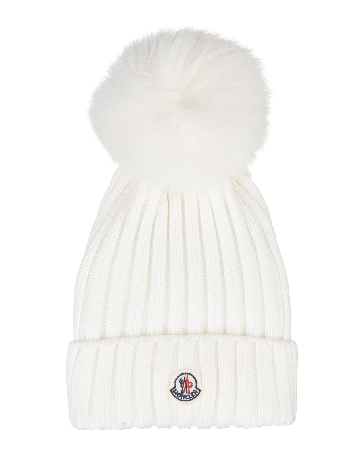 Moncler Woman White Hat With Fox Pompon