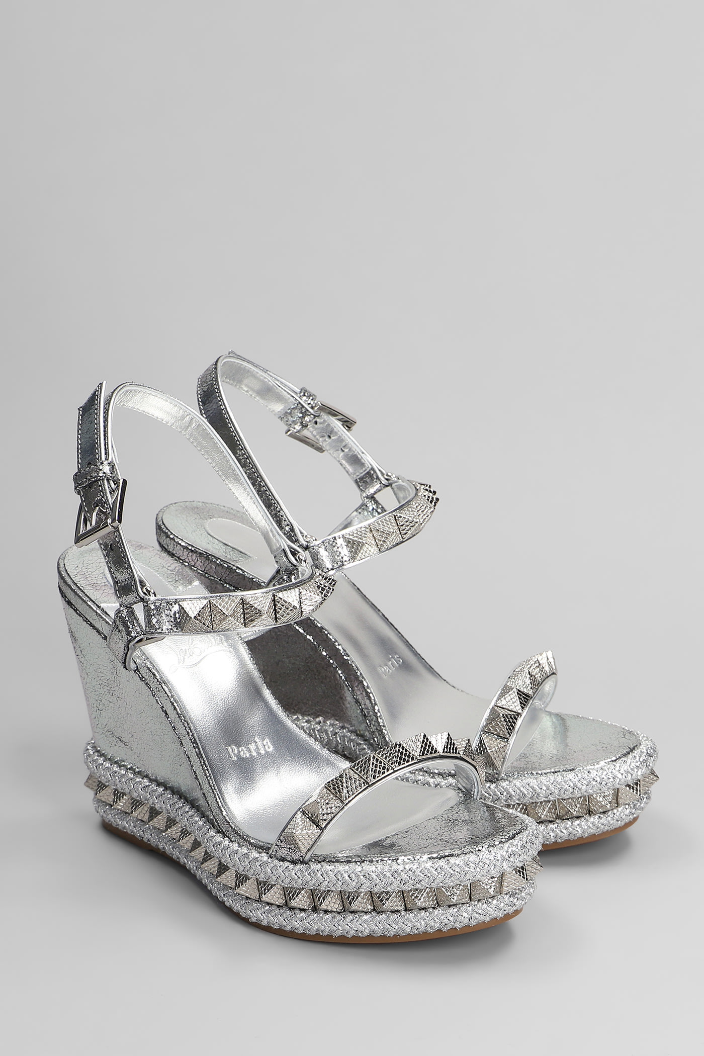 Christian Louboutin Pyraclou 110 Sandals In Silver Leather In Silver