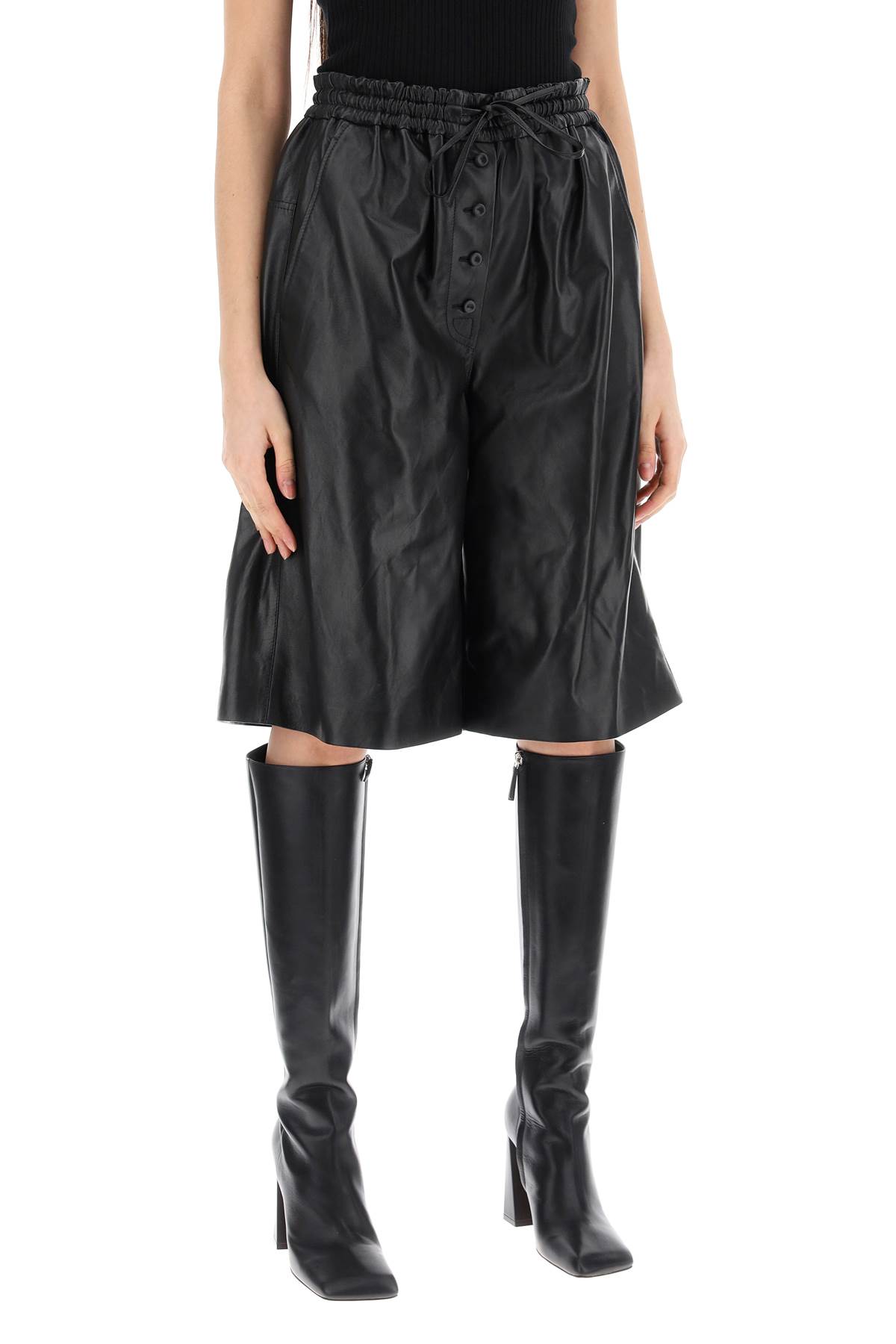 Shop Jil Sander Leather Bermuda Shorts For In Black (black)