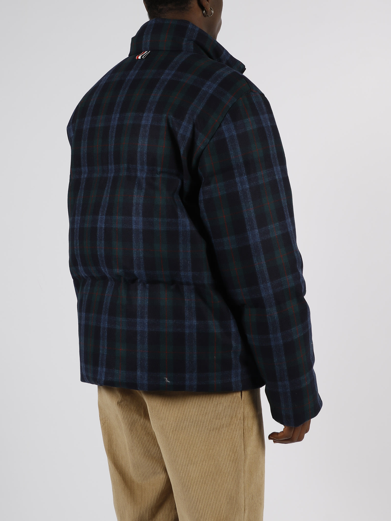 Thom Browne Wool Blend Check Reversible Puffer Jacket In Blue