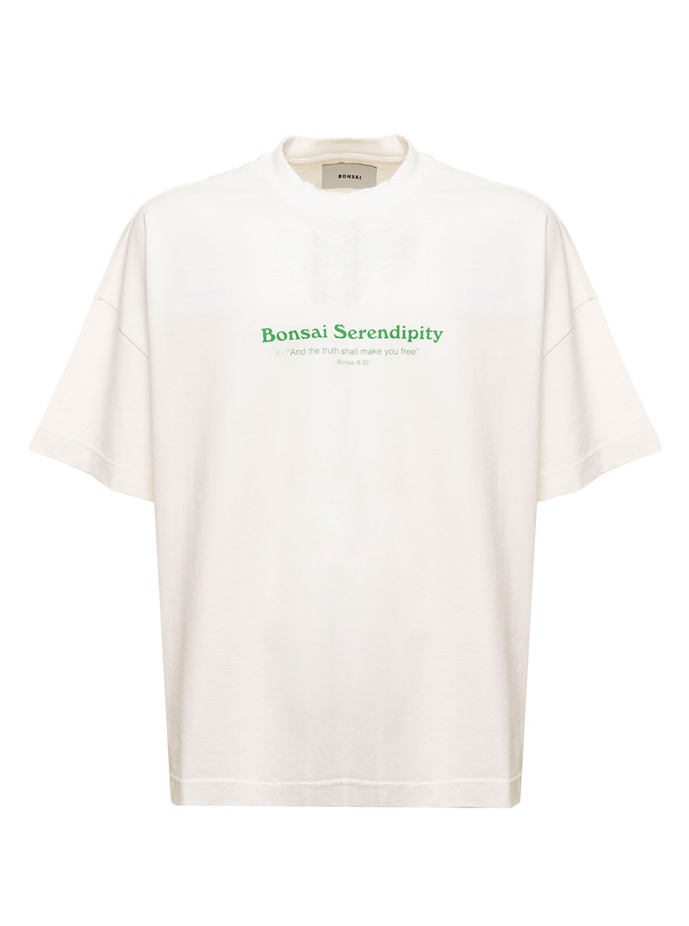 Bonsai Oversize Fit Tee White Cotton T-shirt With Front Print. In White
