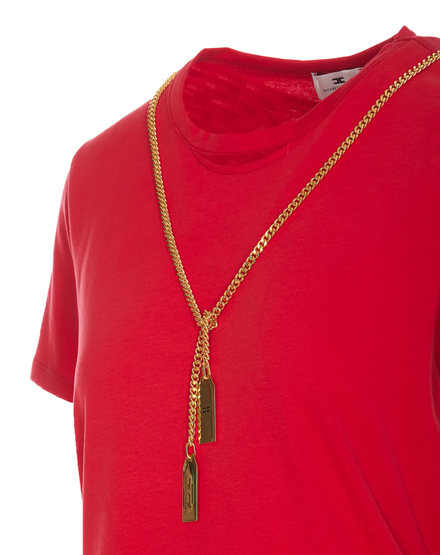 Shop Elisabetta Franchi Jersey T-shirt With Necklace In Red