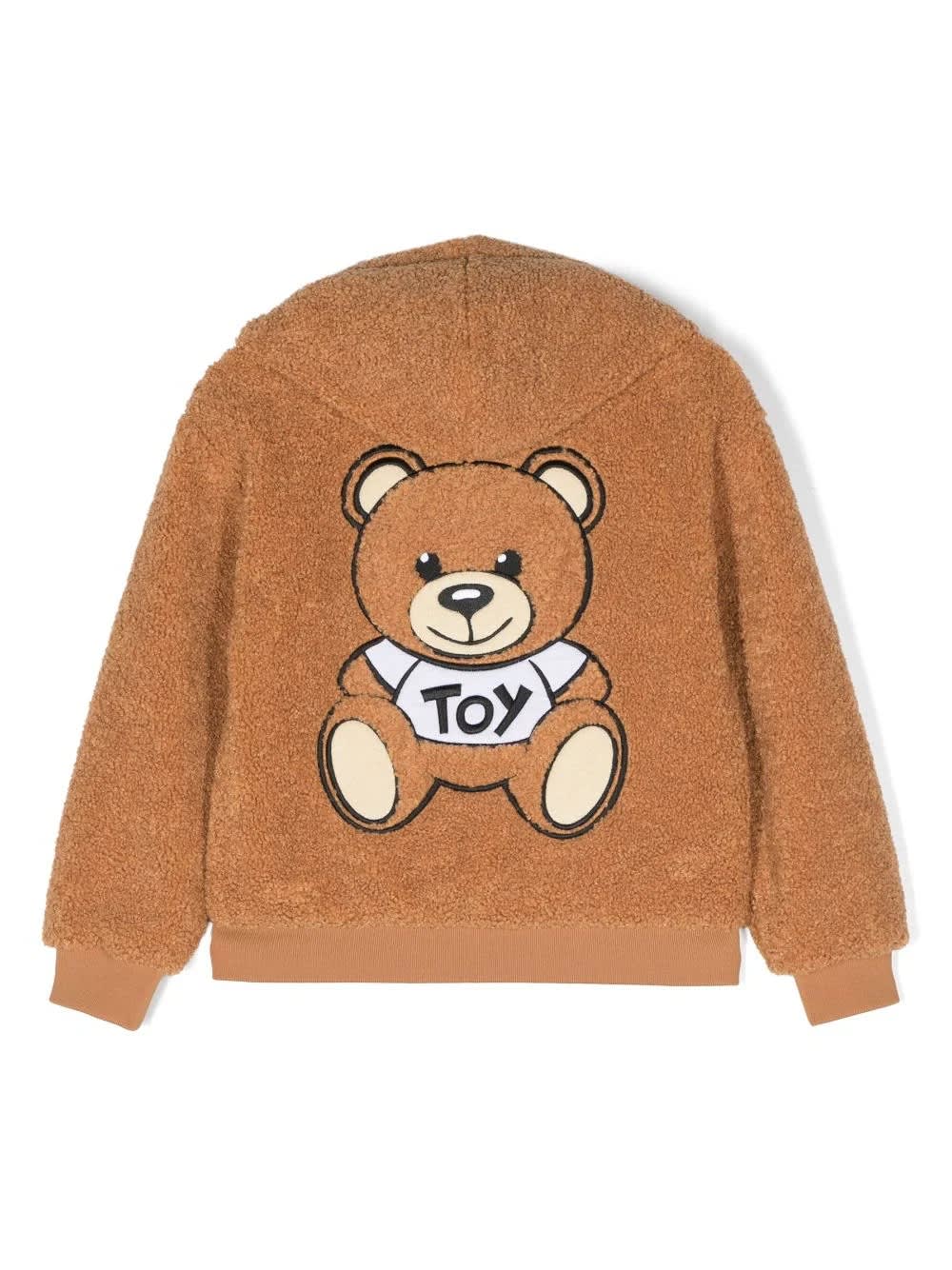 Shop Moschino Teddy Bear Zipped Hoodie In Caramel Colour