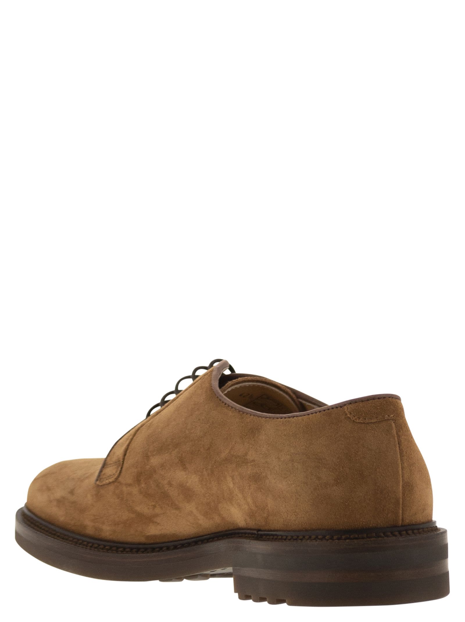 Shop Brunello Cucinelli Suede Derby In Hazelnut