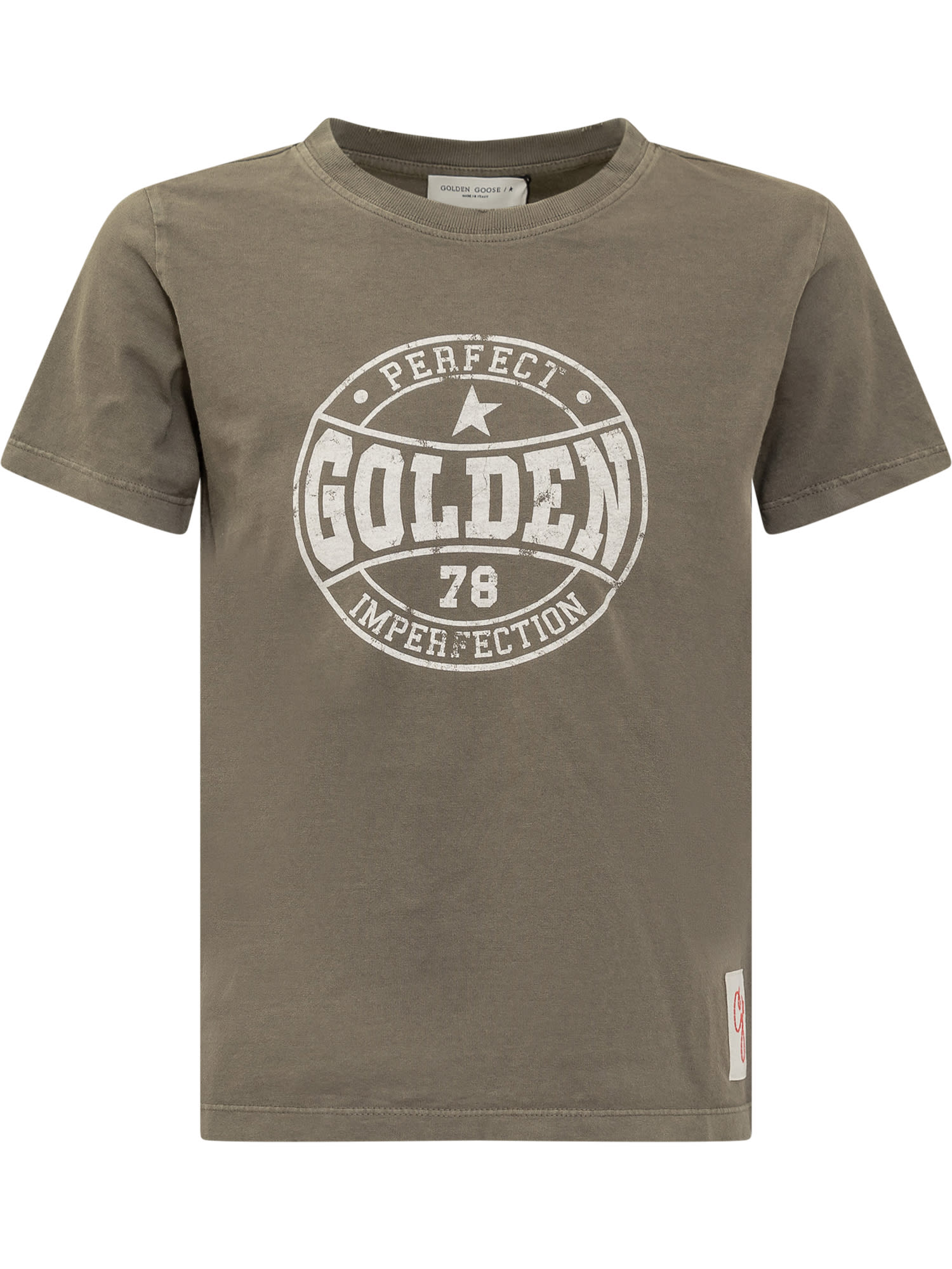 Golden Goose Kids' T-shirt With Print In Dusty Olive/white