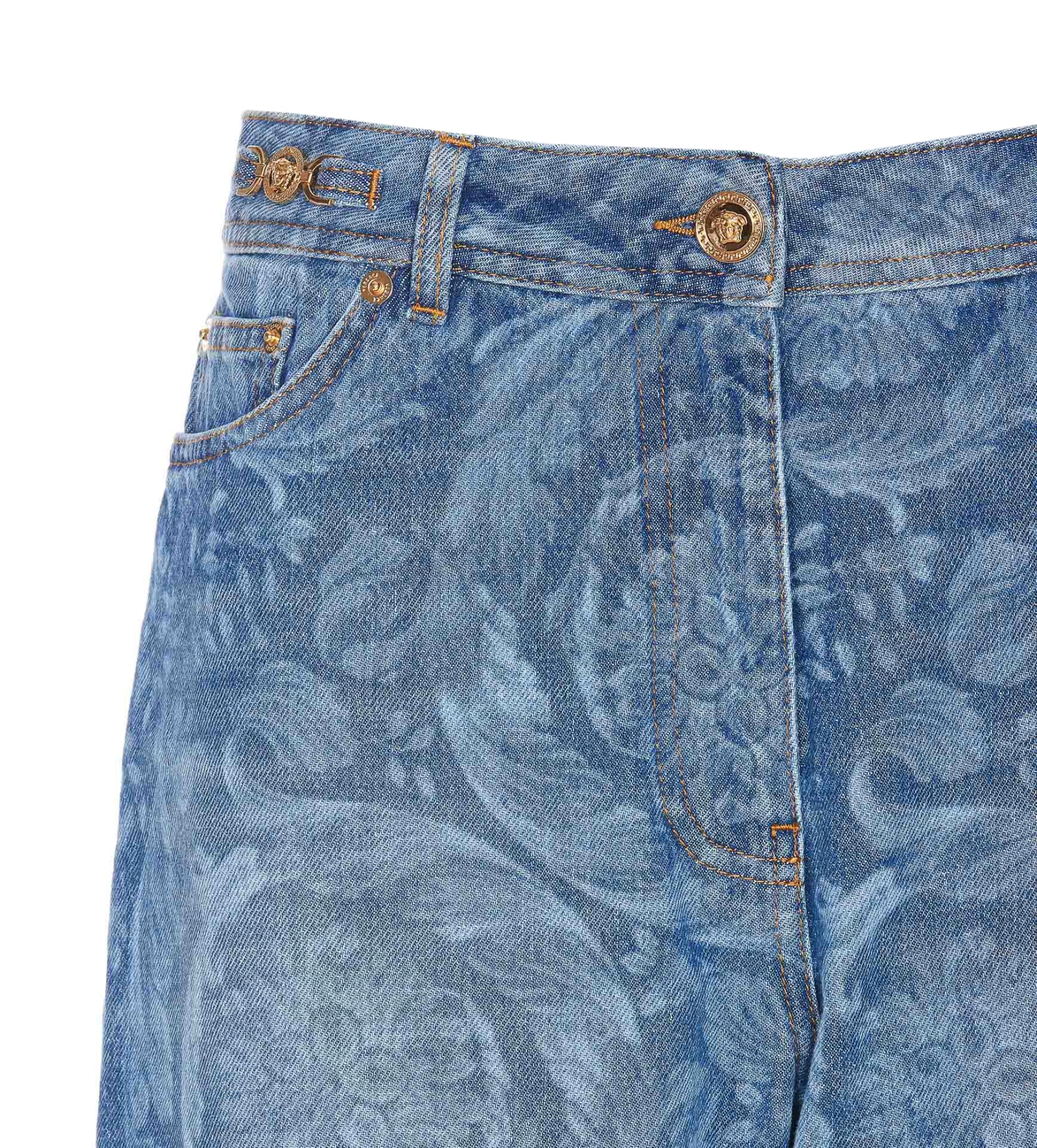 Shop Versace Regular Barocco Denim Jeans In Blue