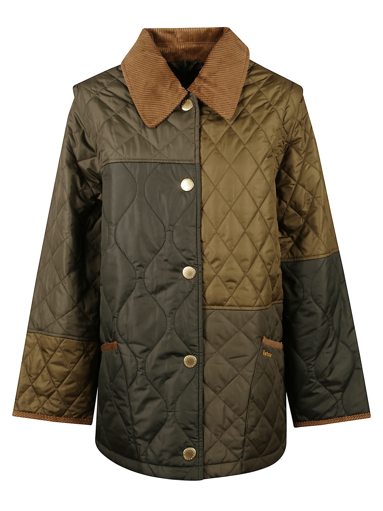 Barbour Quilted Jacket With Contrast Collar And Pockets In Green