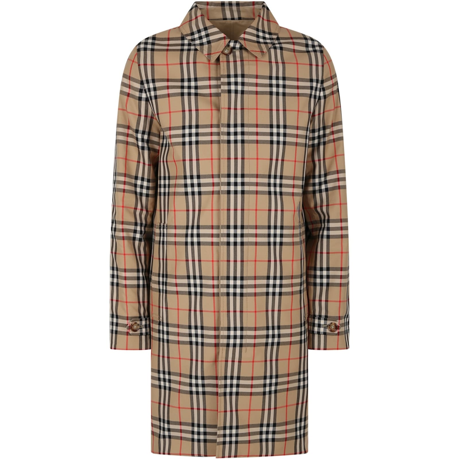Burberry Beige Reversible Raincoat For Kids With Iconic Vintage Check