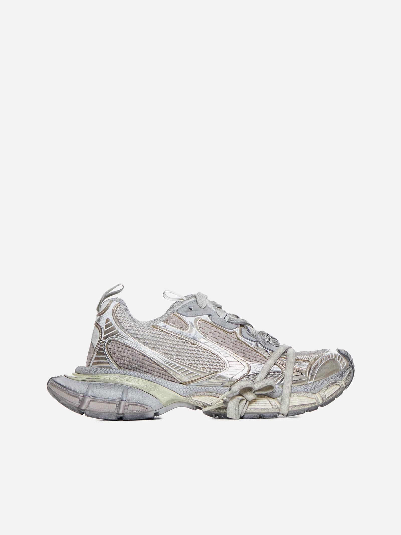 Shop Balenciaga 3xl Mesh And Faux Leather Sneakers In Silver