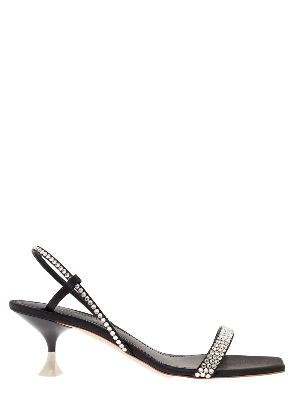 Shop 3juin Eloise Black Sandals With Rhinestone Embellishment And Spool Heel In Viscose Blend Woman