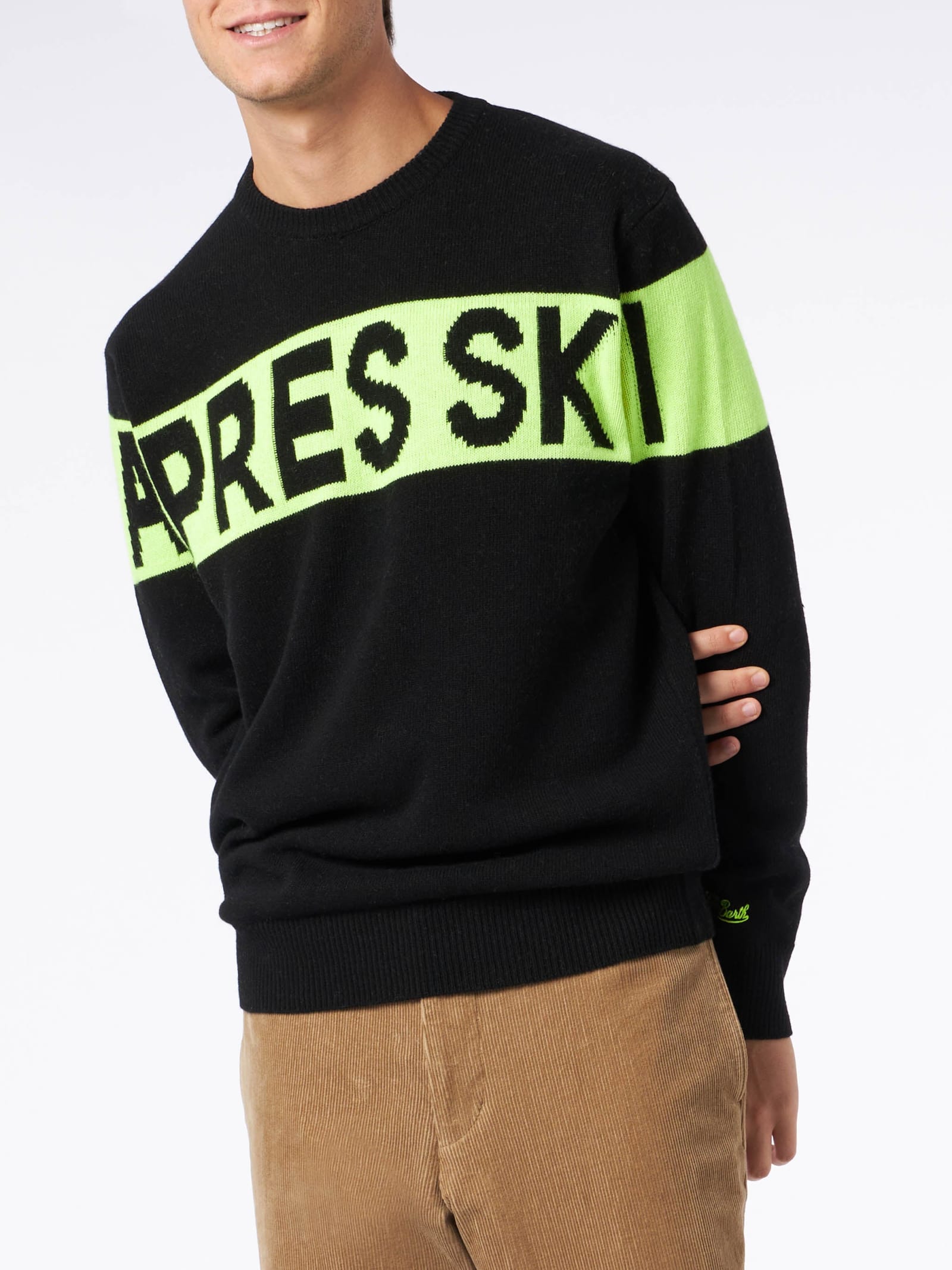 Shop Mc2 Saint Barth Man Crewneck Sweater With Après Ski Jacquard Print In Black