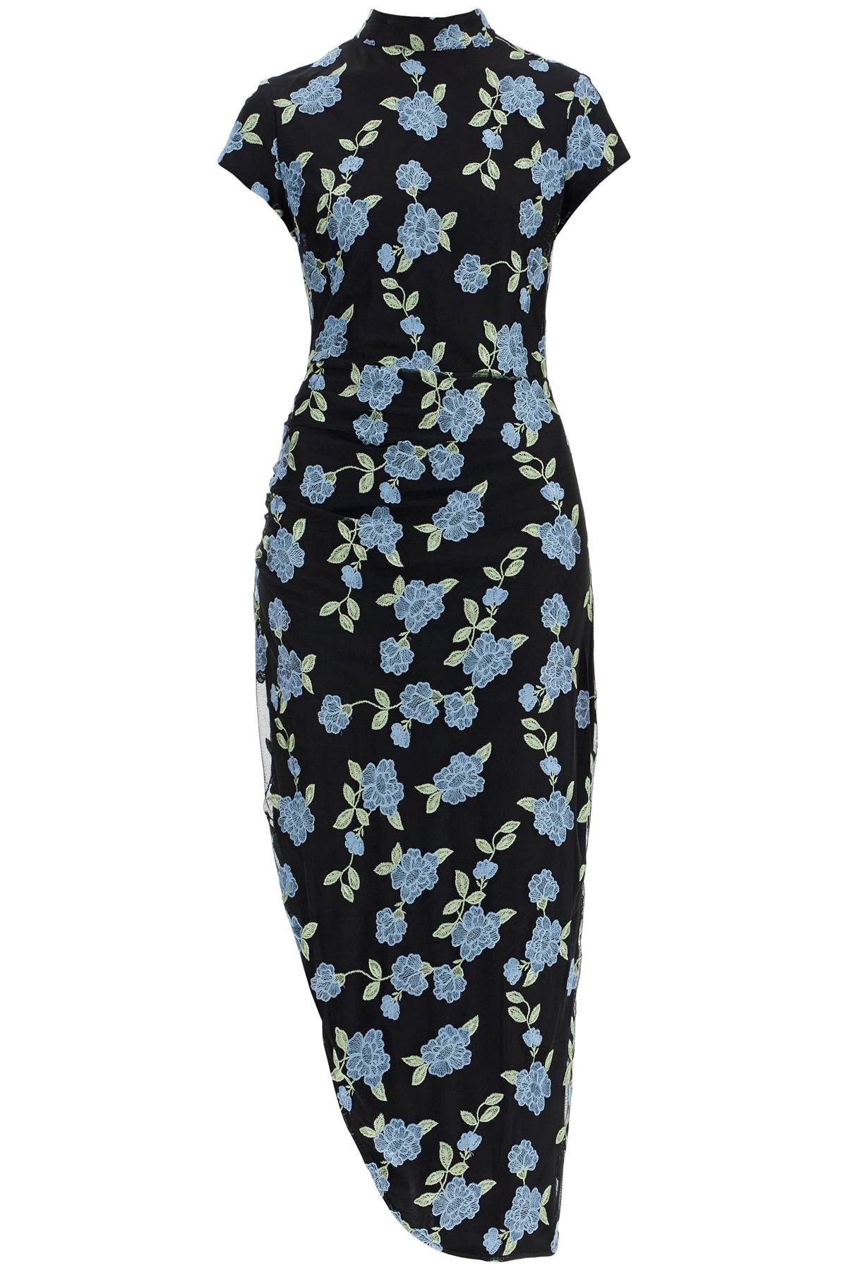 Rotate by Birger Christensen Asymmetrical Black Floral Mesh Midi Dress For Women For Special Events