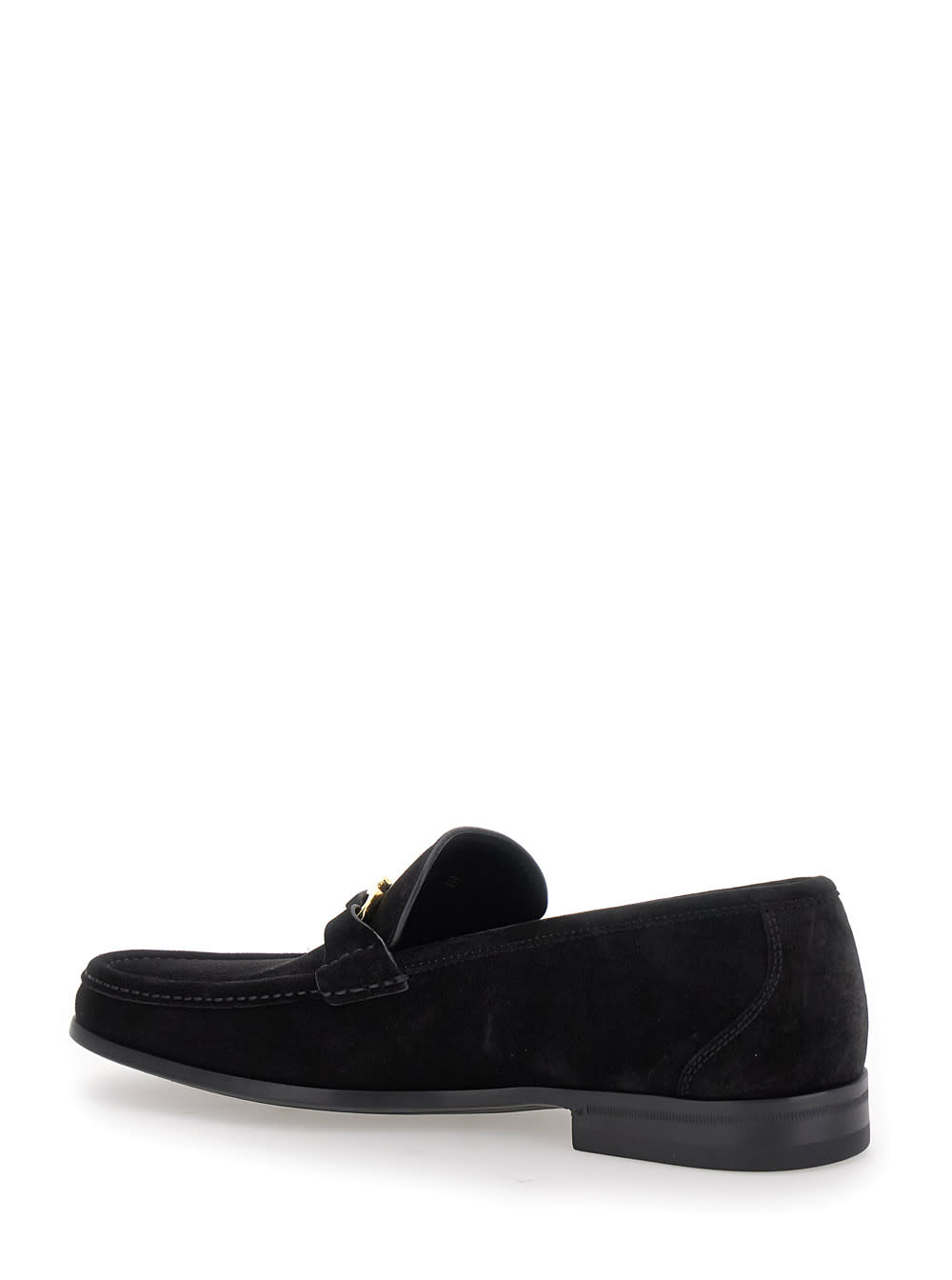 FERRAGAMO GRANDIOSO 2 BLACK LOAFERS WITH GANCINI IN SUEDE MAN 