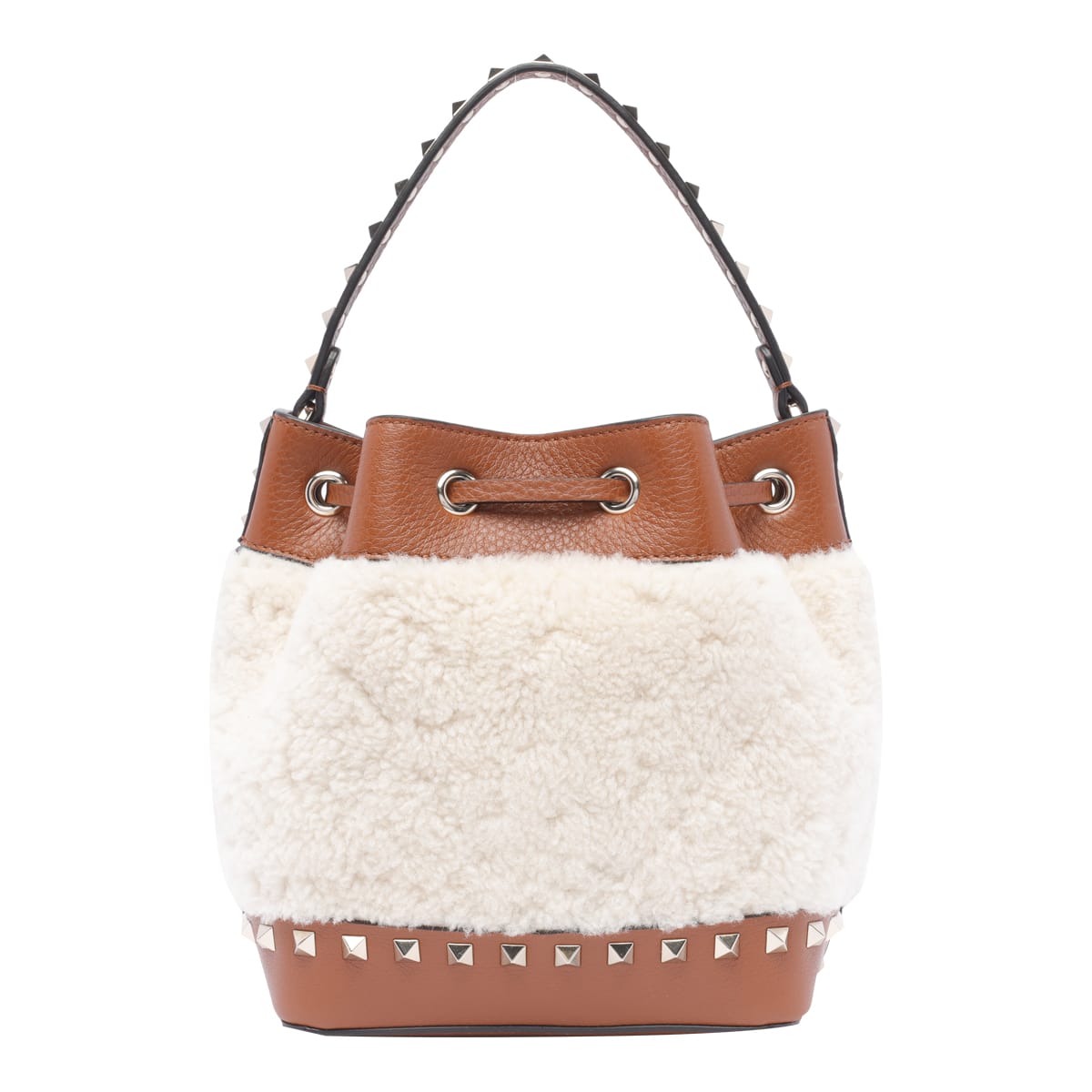 Valentino Rockstud Bucket Bag In Beige
