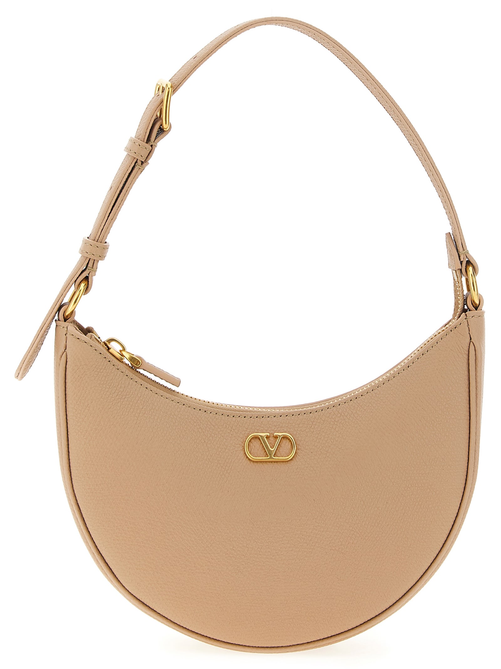 Valentino Le Mini Sac Crescent-shaped Zip-top Shoulder Bag In Neutral