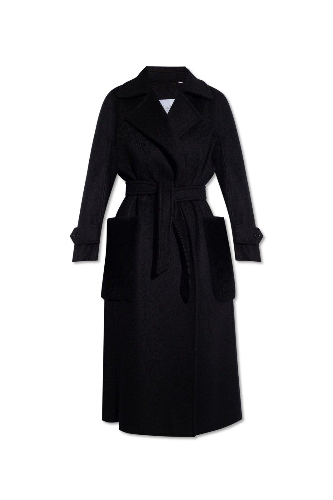 Shop Max Mara Magia Belted Long-sleeved Coat In Black