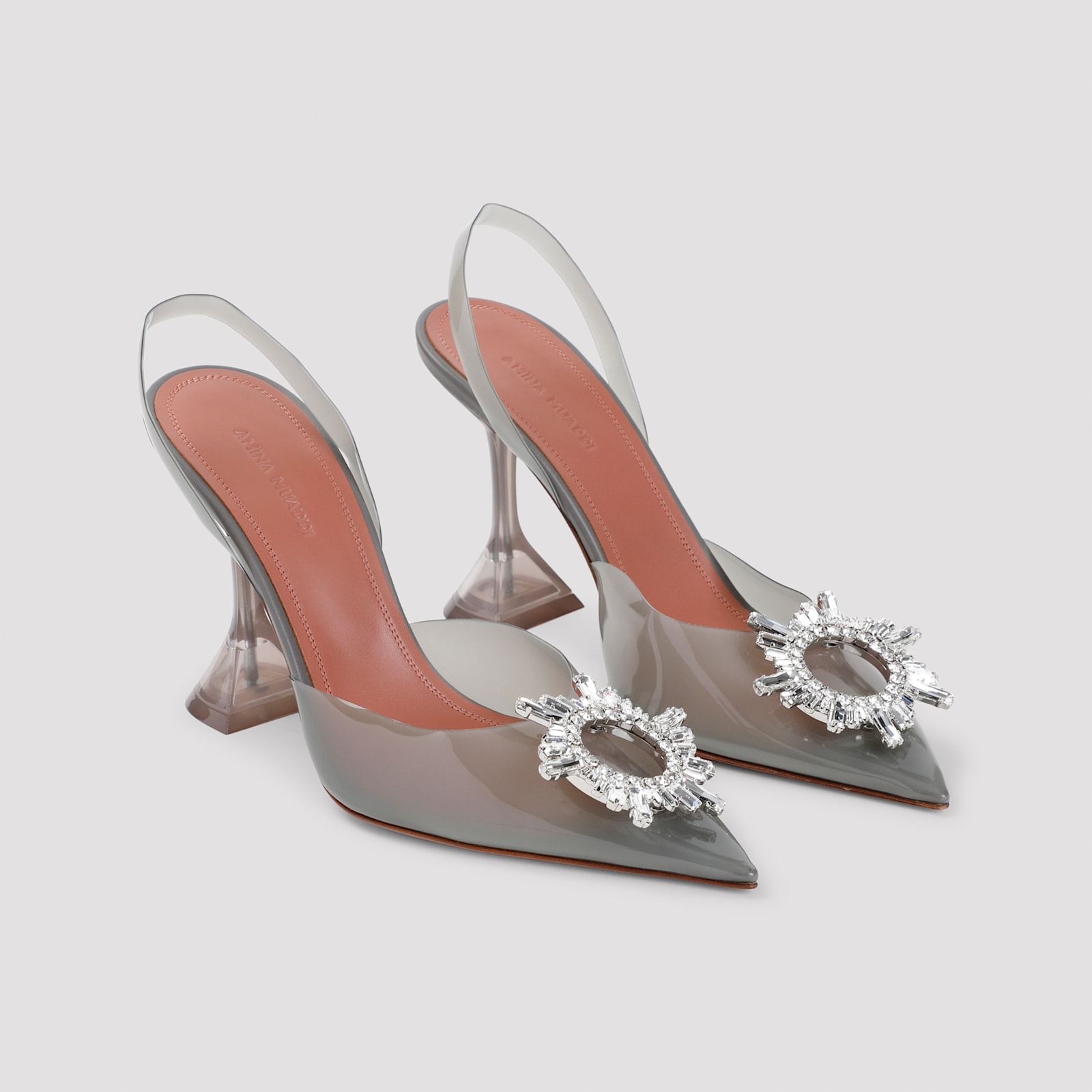 Shop Amina Muaddi Begum Glass Slingback In Milky Grey White