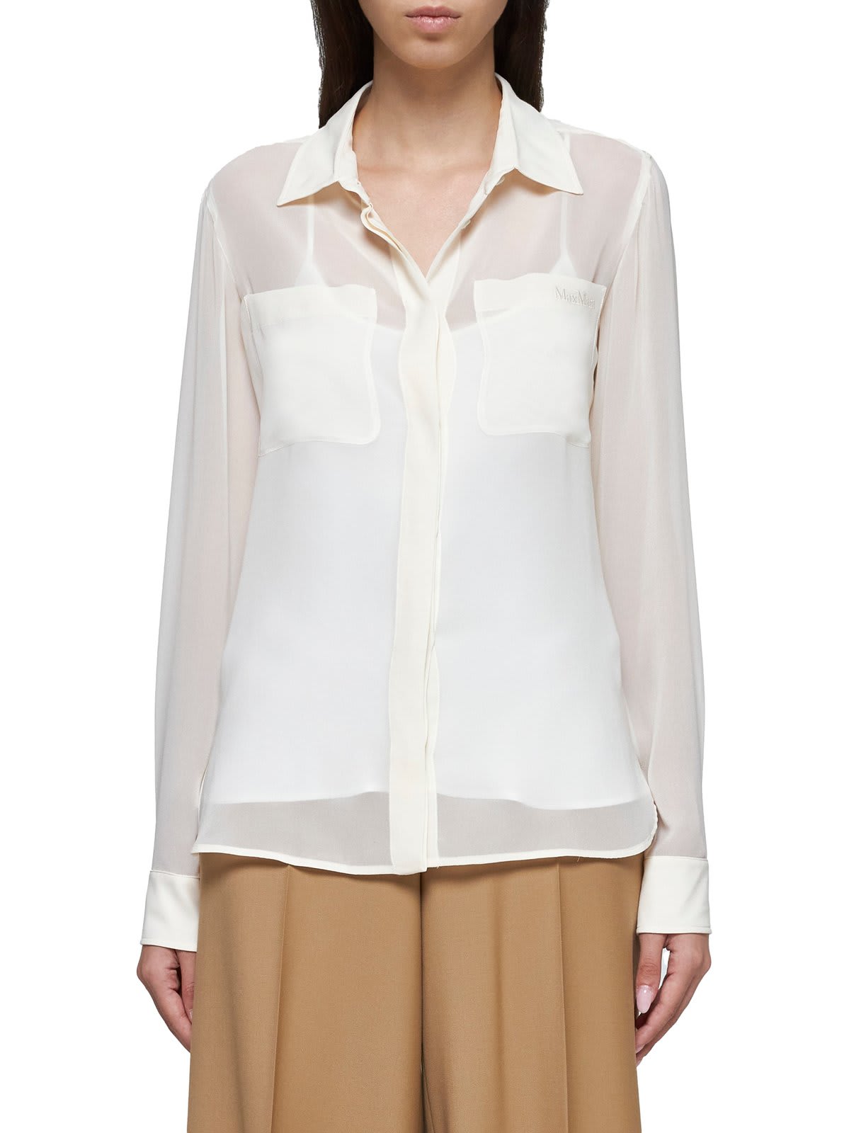 Shop Max Mara Curved Hem Long-sleeved Shirt