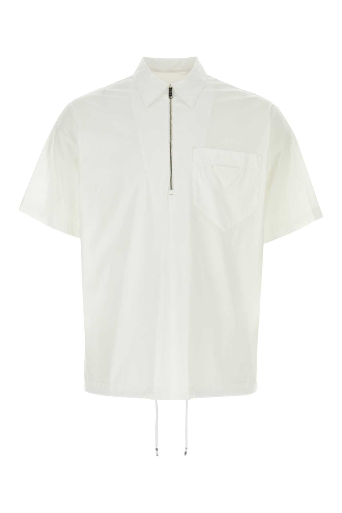 Shop Prada White Stretch Poplin Shirt In Bianco