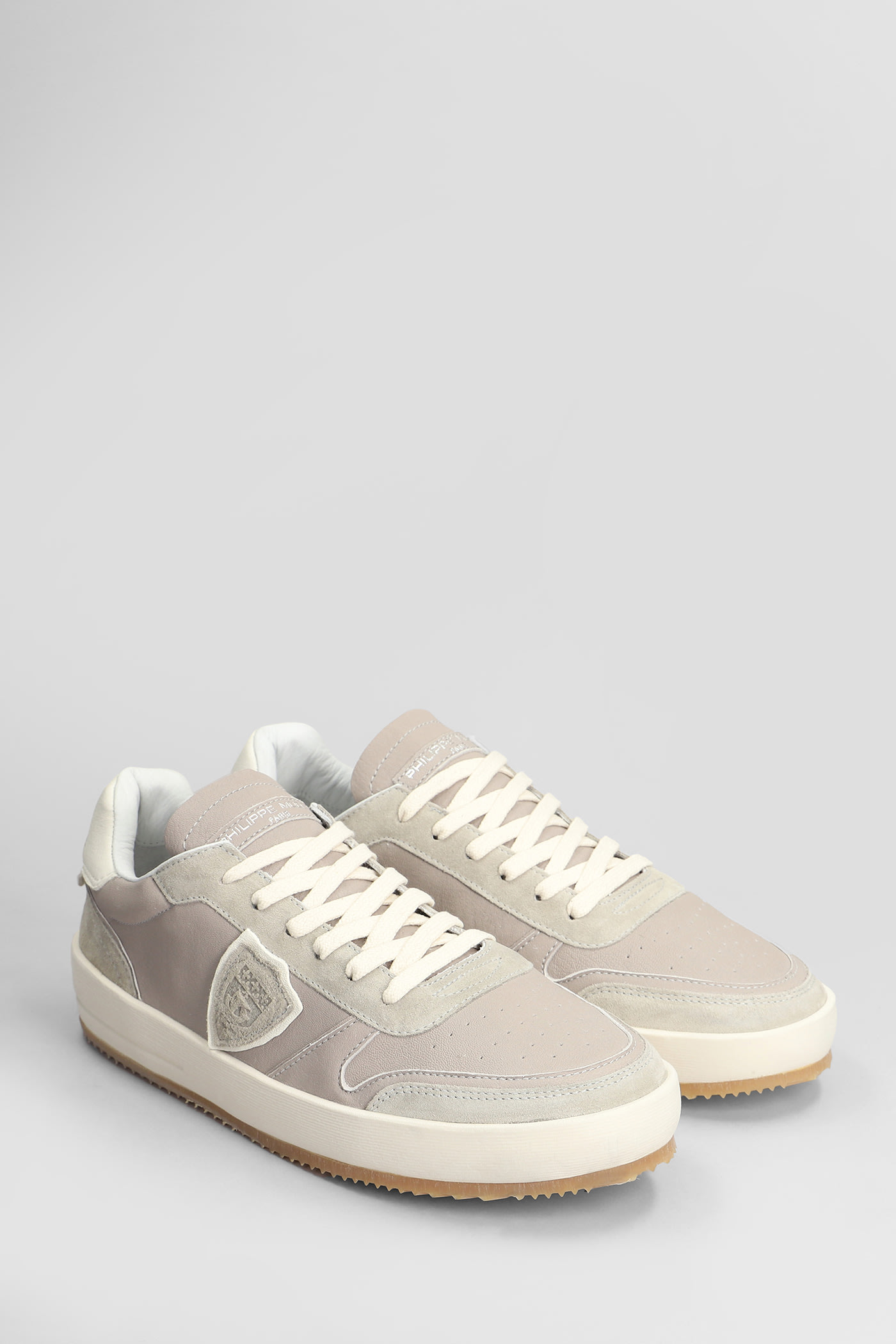 PHILIPPE MODEL NICE LOW SNEAKERS IN GREY SUEDE AND LEATHER 