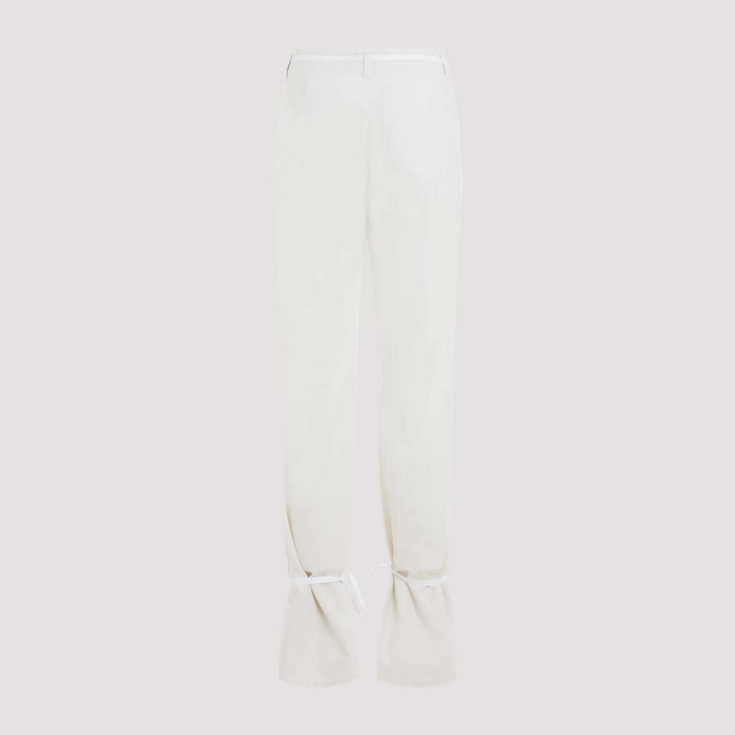 Shop Lemaire Straight Pants With Strings In Chalk