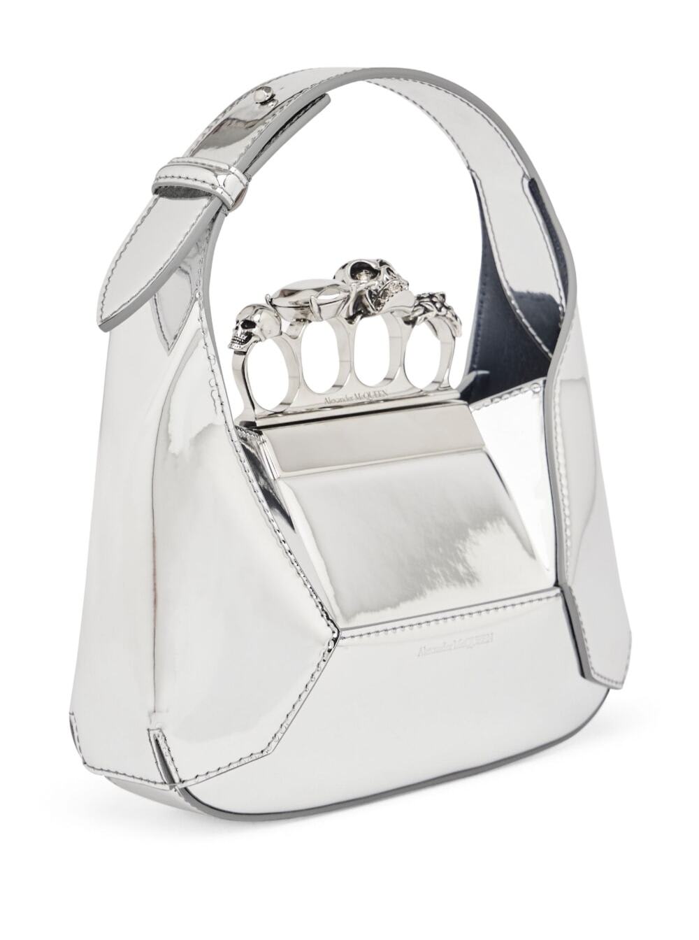 Shop Alexander Mcqueen Mini Silver Hobo Bag With Four Rings Detail In Metallic Fabric Woman