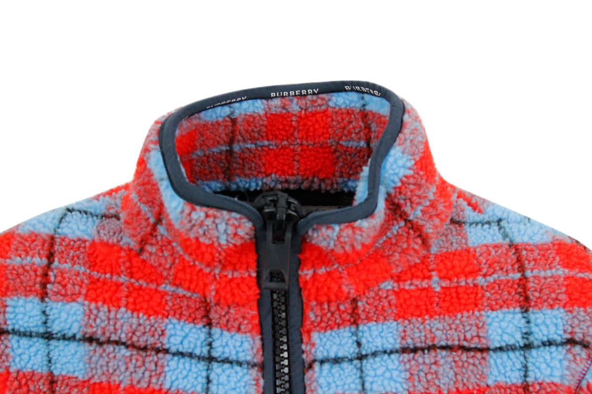 Shop Burberry Jacket Made Of Cotton Fleece With Tartan Motif In Bright Colors And Half Zip Closure In Red